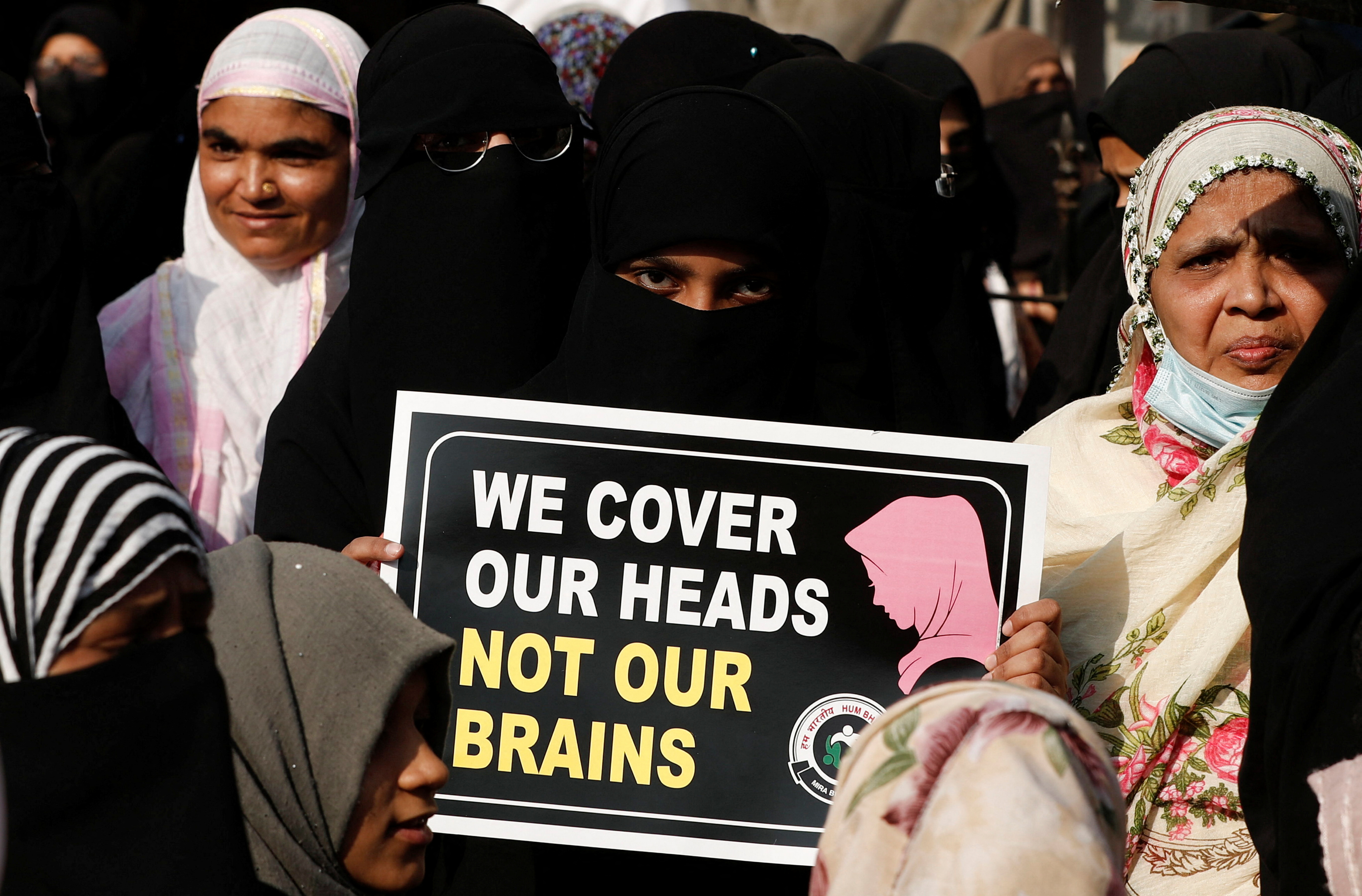 Protest against the recent hijab ban in few colleges of Karnataka state, on the outskirts of Mumbai