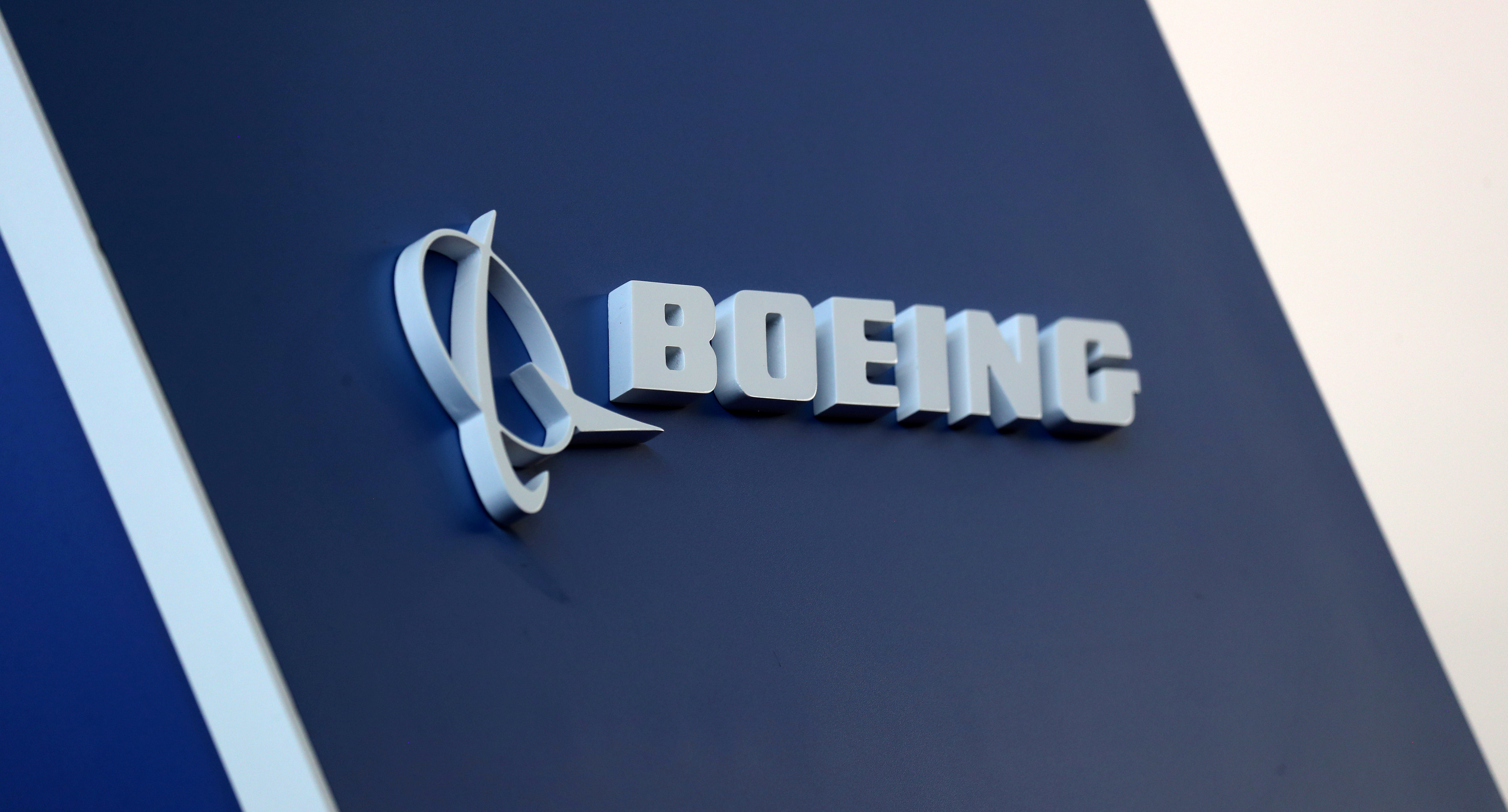 The Boeing logo is pictured at the Latin American Business Aviation Conference & Exhibition fair (LABACE) at Congonhas Airport in Sao Paulo, Brazil August 14, 2018.   REUTERS/Paulo Whitaker/File Photo