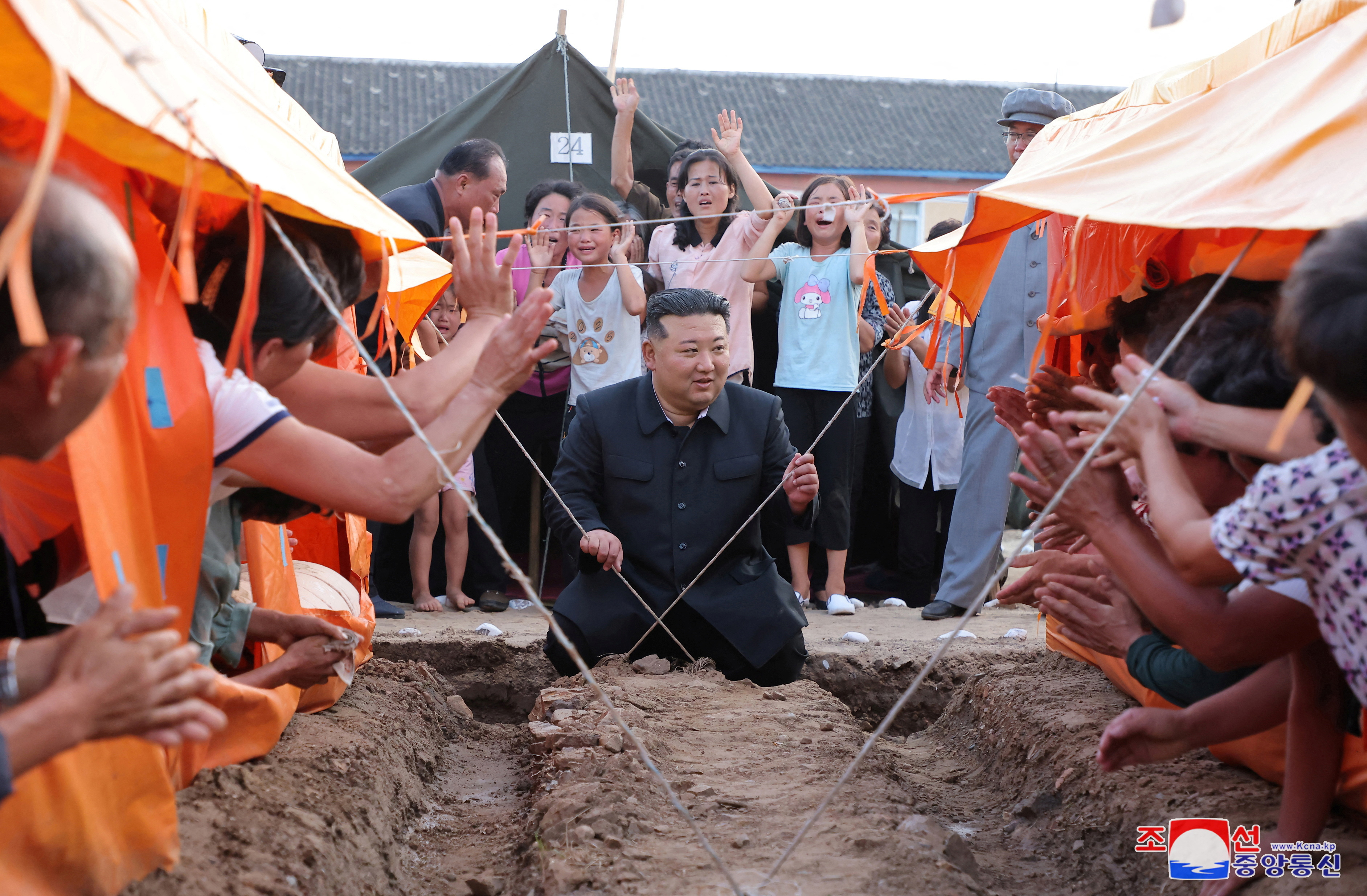 North Korean leader Kim Jong Un visits the flood-affected area of ​​Uiju County