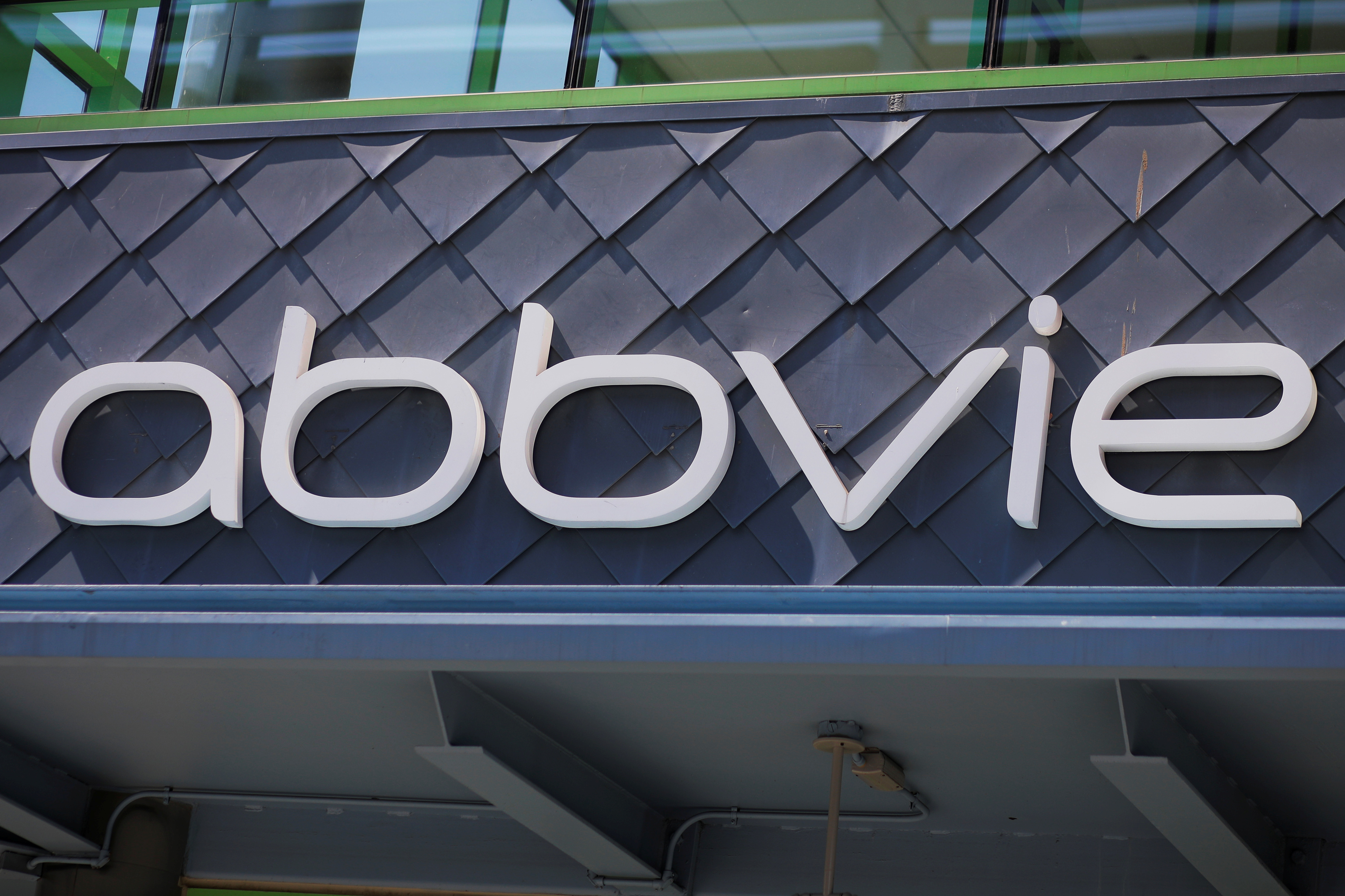 A sign stands outside a Abbvie facility in Cambridge