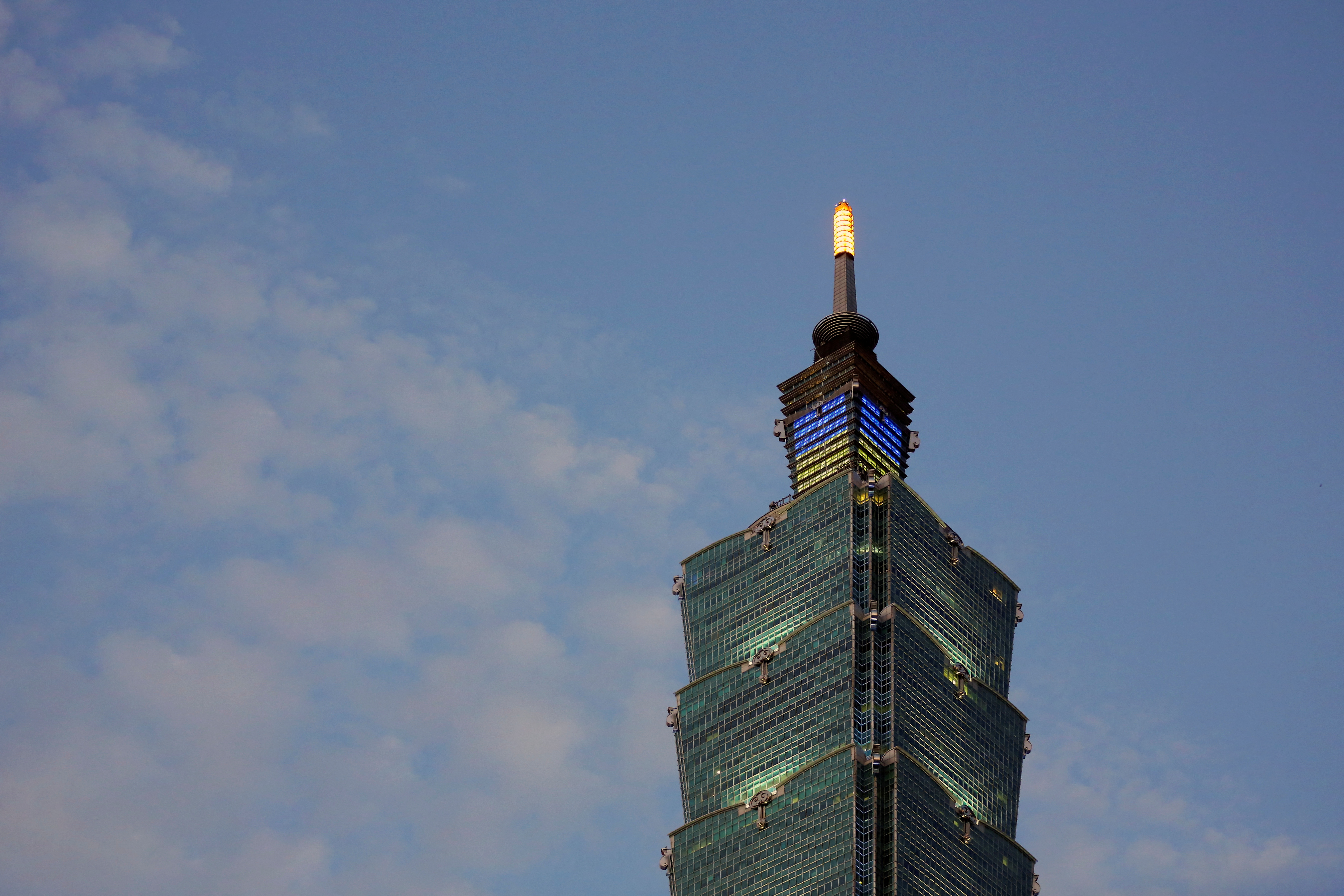 Taipei 101 is lit up in colours of the Ukrainian flag in Taipei