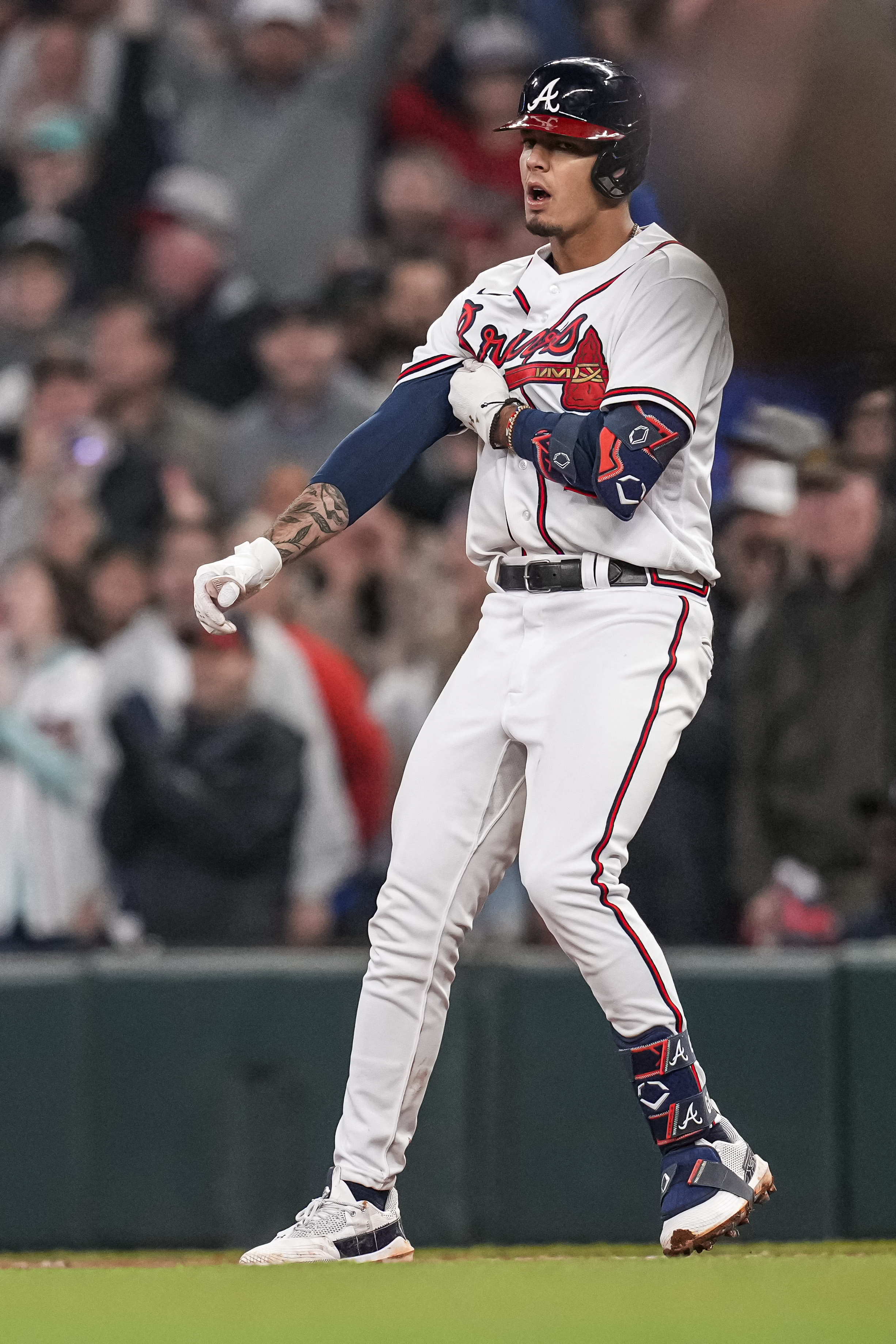 Atlanta Braves' Chadwick Tromp bats during the ninth inning of a