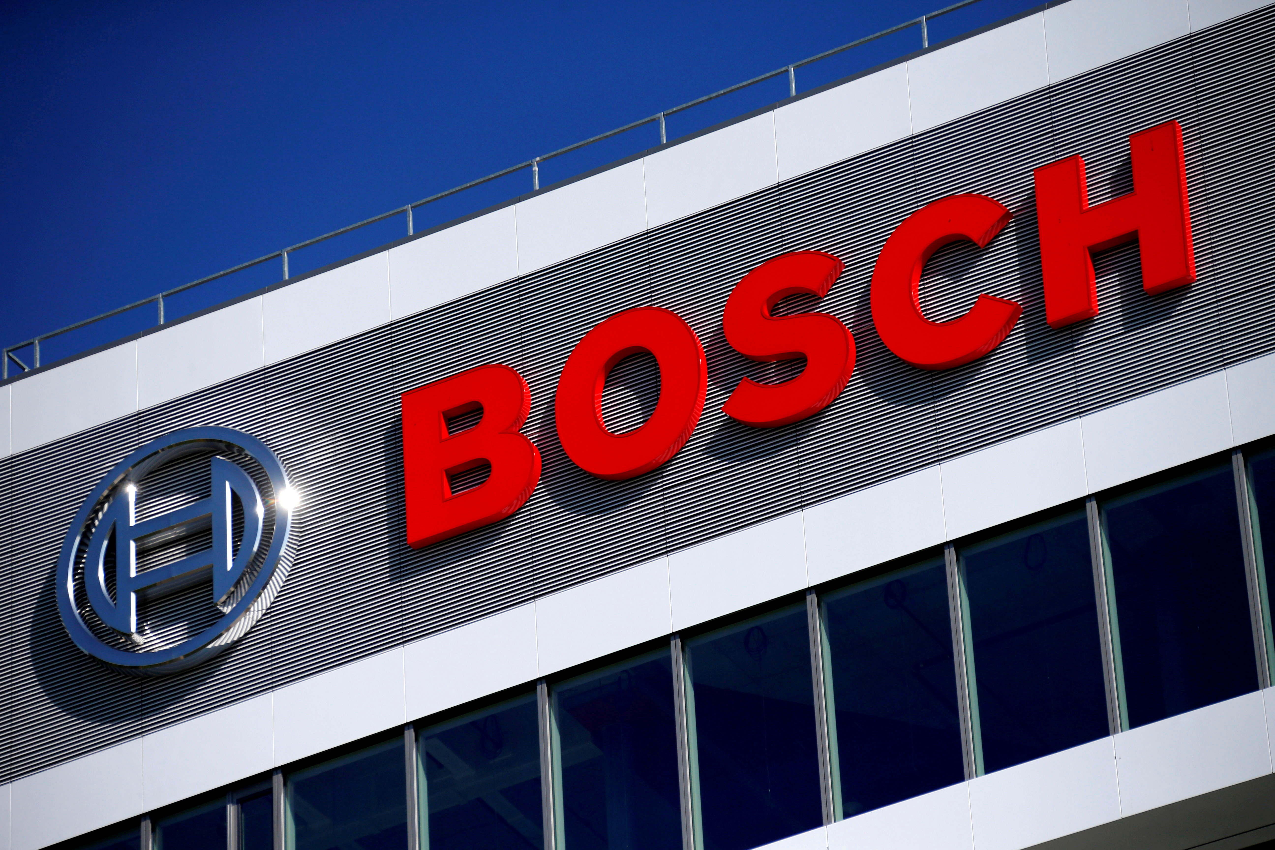 FILE PHOTO: The Robert Bosch logo at the company's research and development centre in Renningen