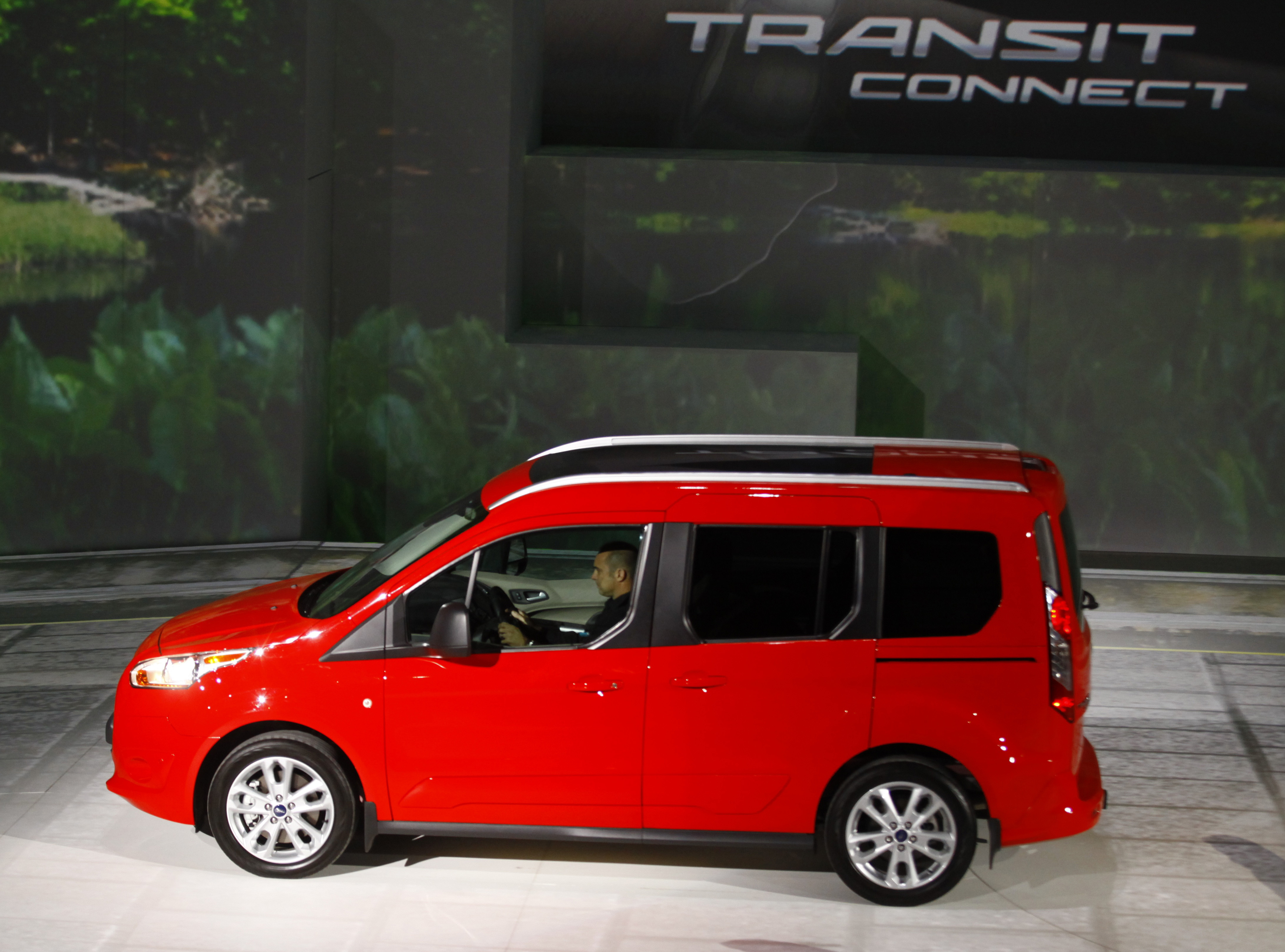 A Ford Transit Connect is displayed during the press preview day of the North American International Auto Show in Detroit