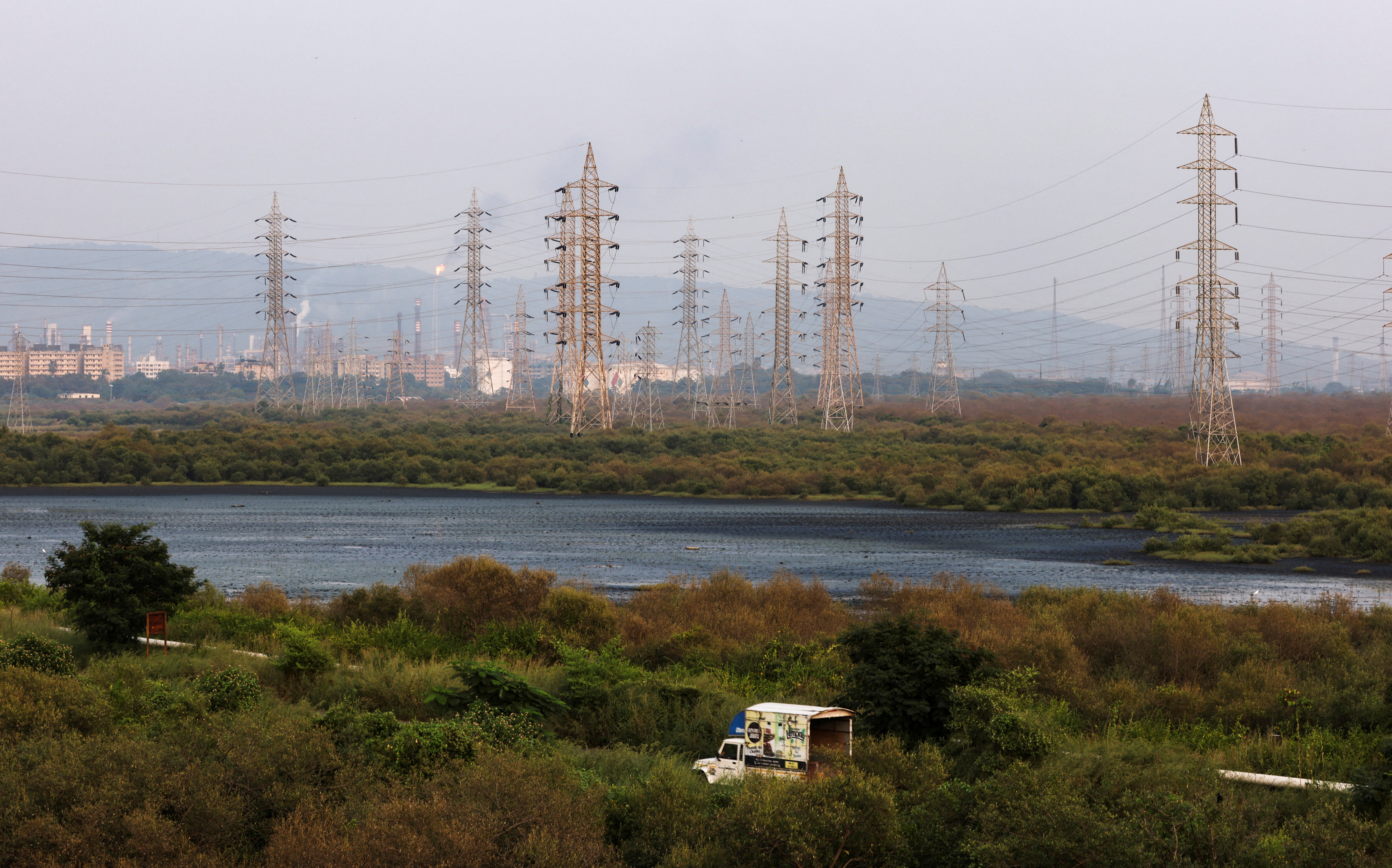A general view of electricity pylons in Mumbai
