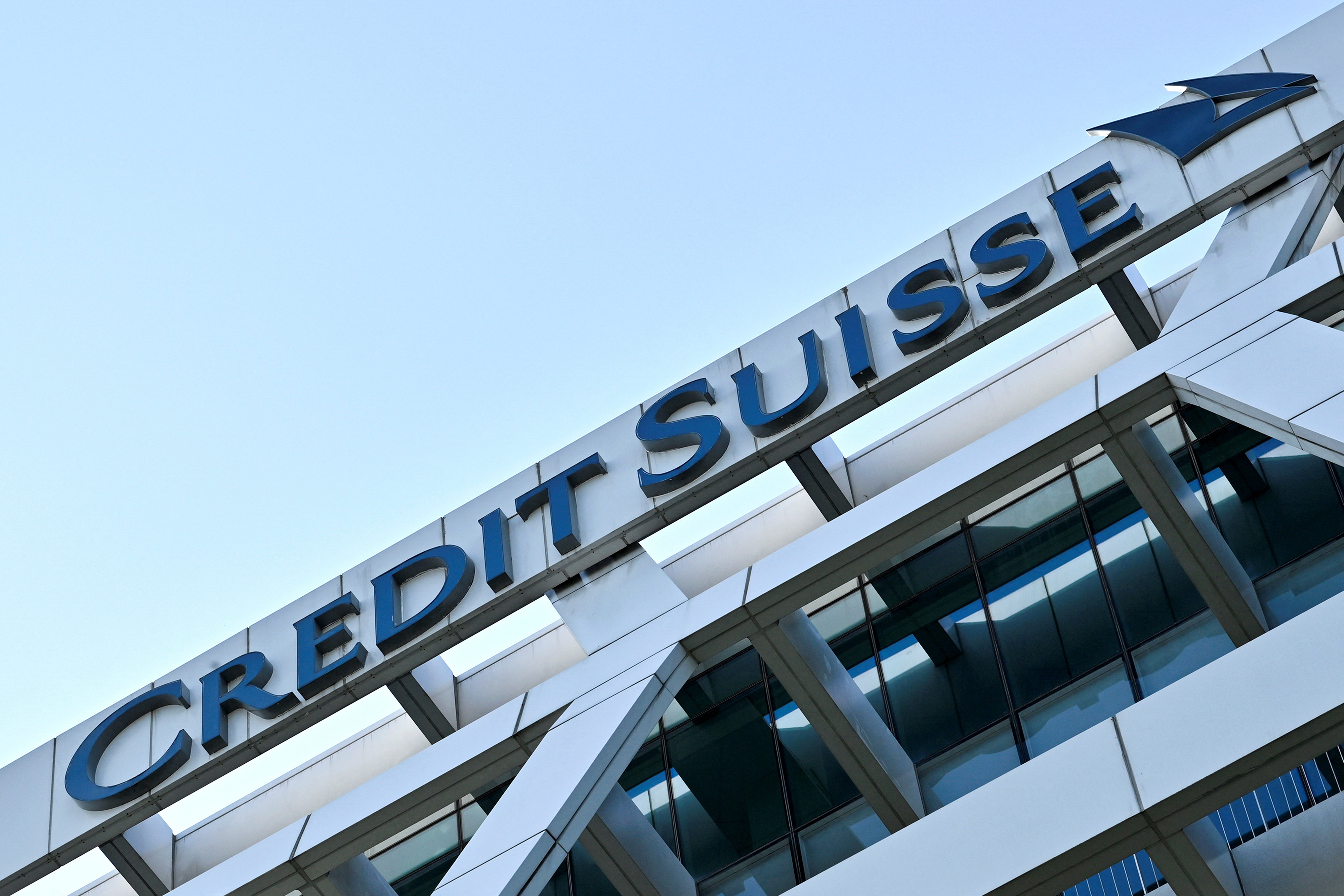 A view of the Credit Suisse logo on a building in Singapore