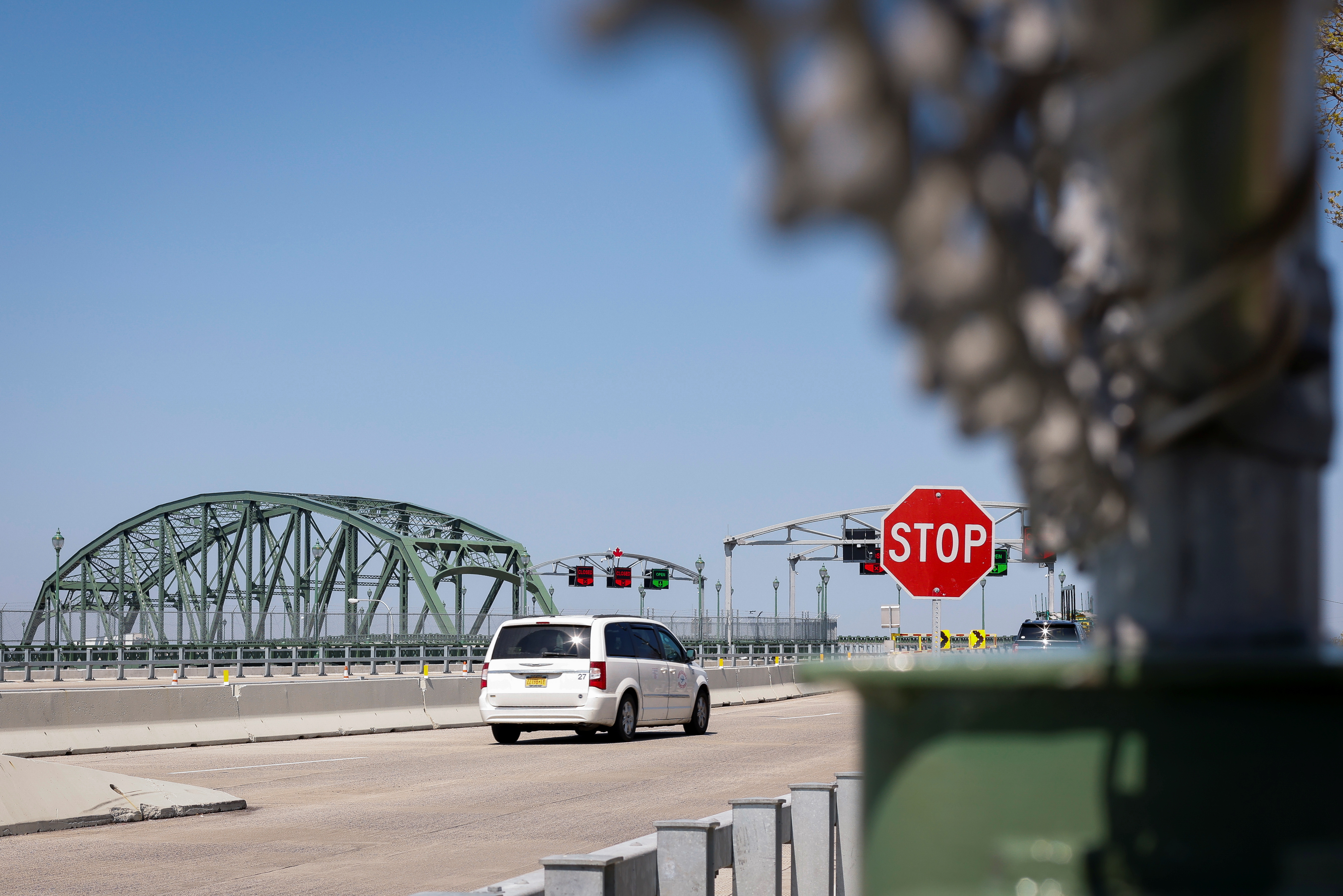 A taxi travels across Peace Bridge in Buffalo, NY