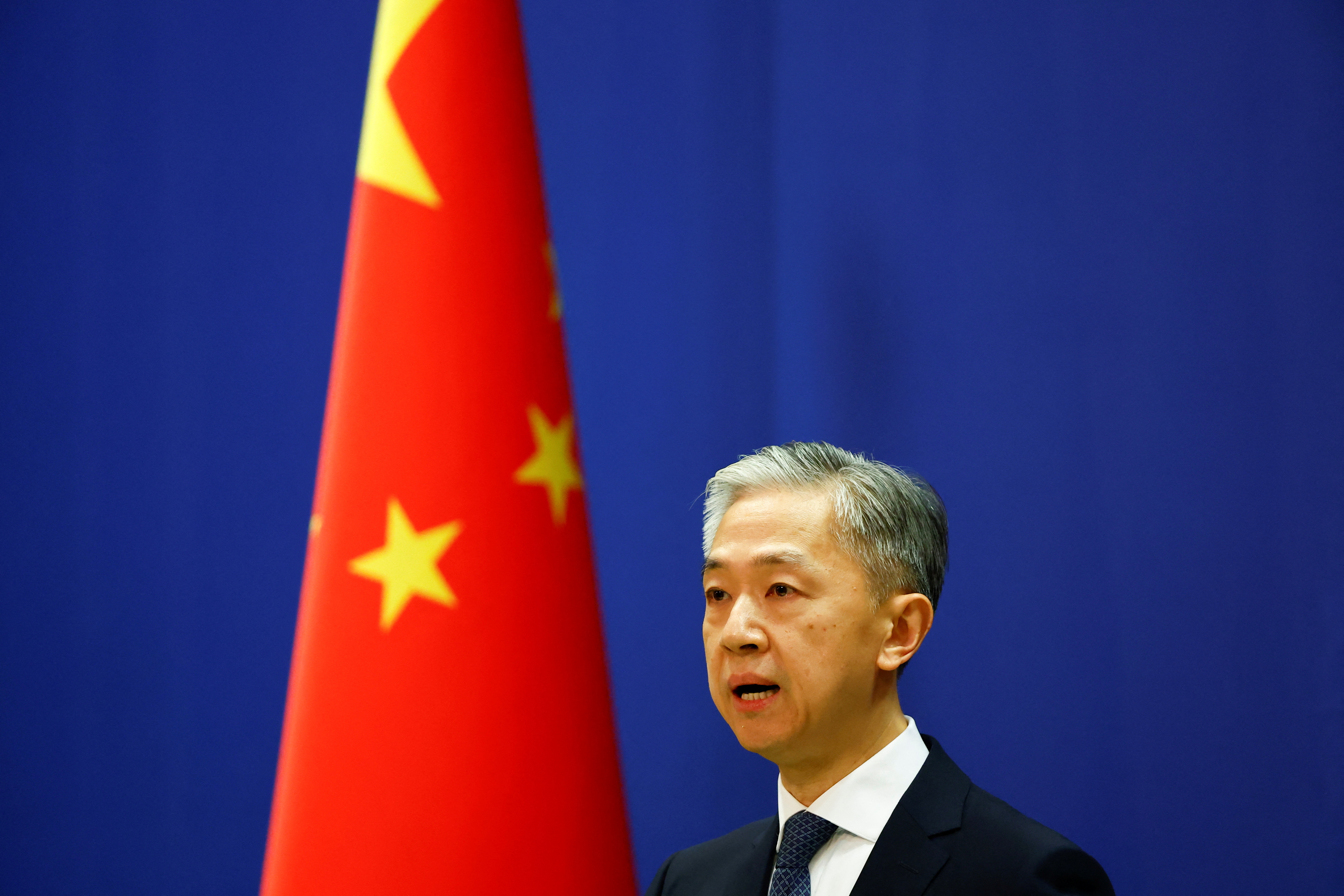 Chinese Foreign Ministry spokesperson Wang Wenbin spekas during a news conference in Beijing