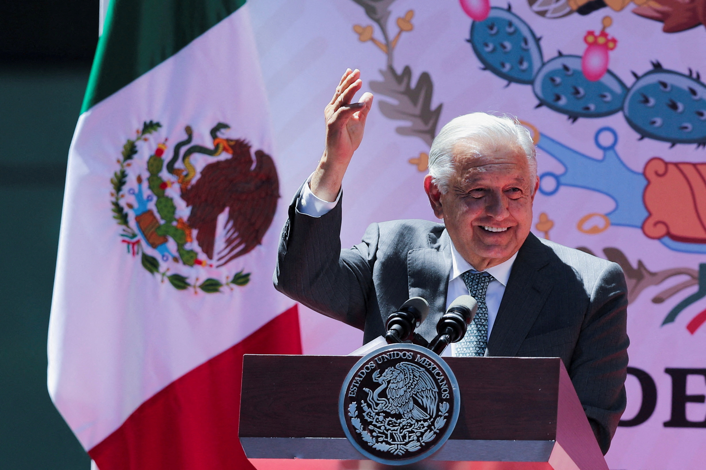 Mexico's President Andres Manuel Lopez Obrador attends an event to mark the 86th anniversary of the expropriation of foreign oil firms in Mexico City