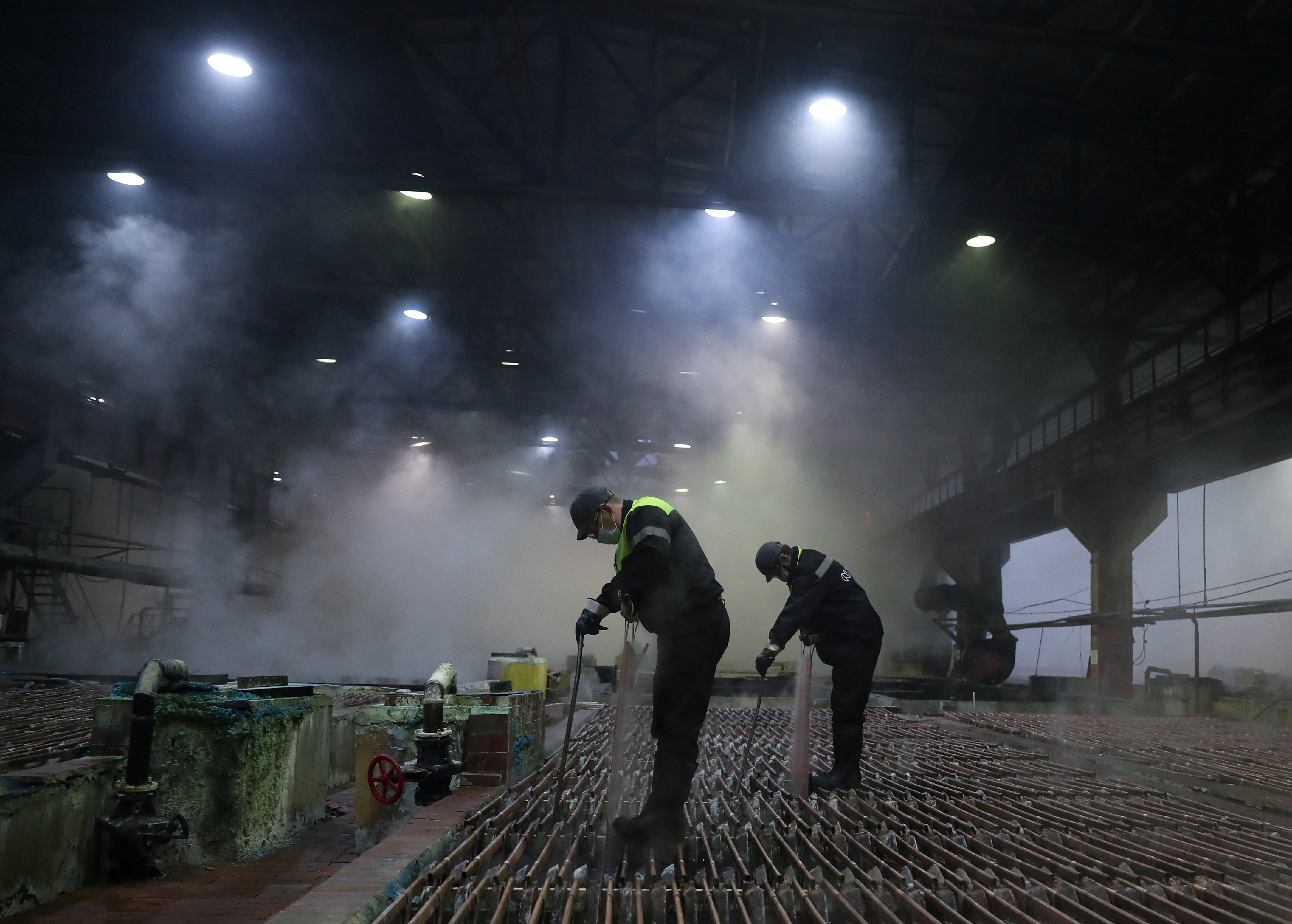 A view shows a copper electrolysis workshop of Kola Mining and Metallurgical Company in Monchegorsk