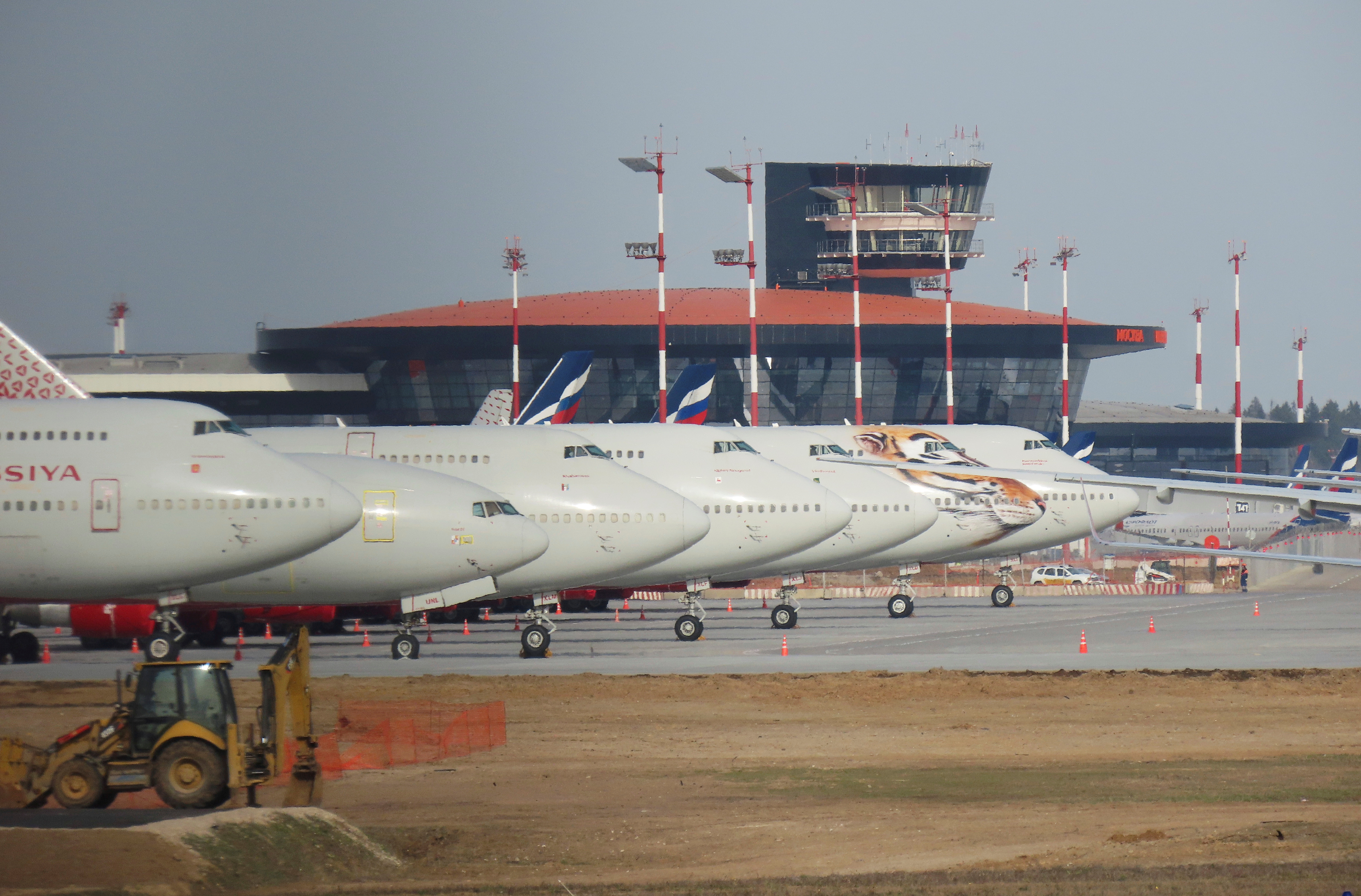 Planes are seen parked at Sheremetyevo International Airport outside Moscow