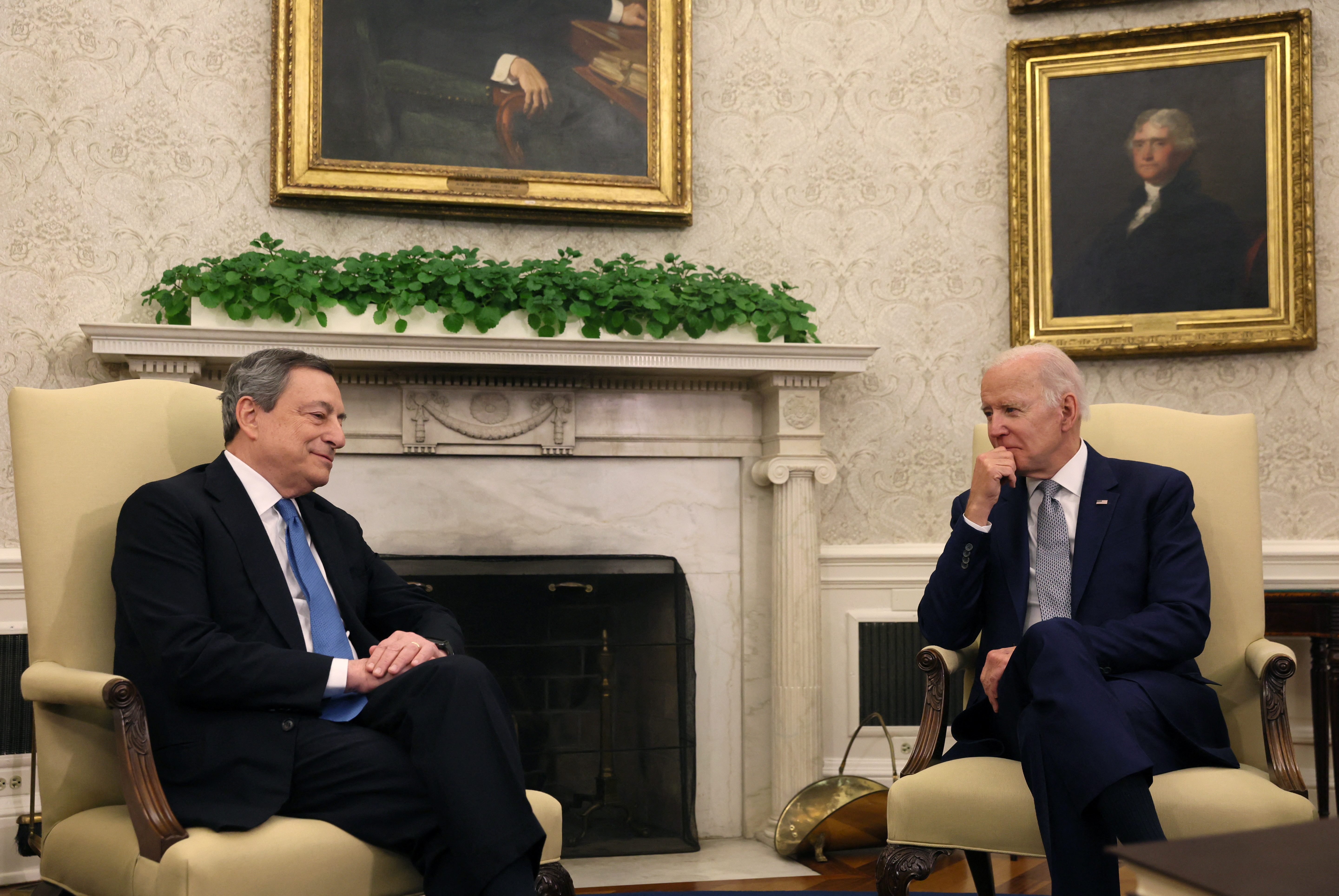 U.S. President Biden meets with Italy's Prime Minister Draghi at the White House in Washington