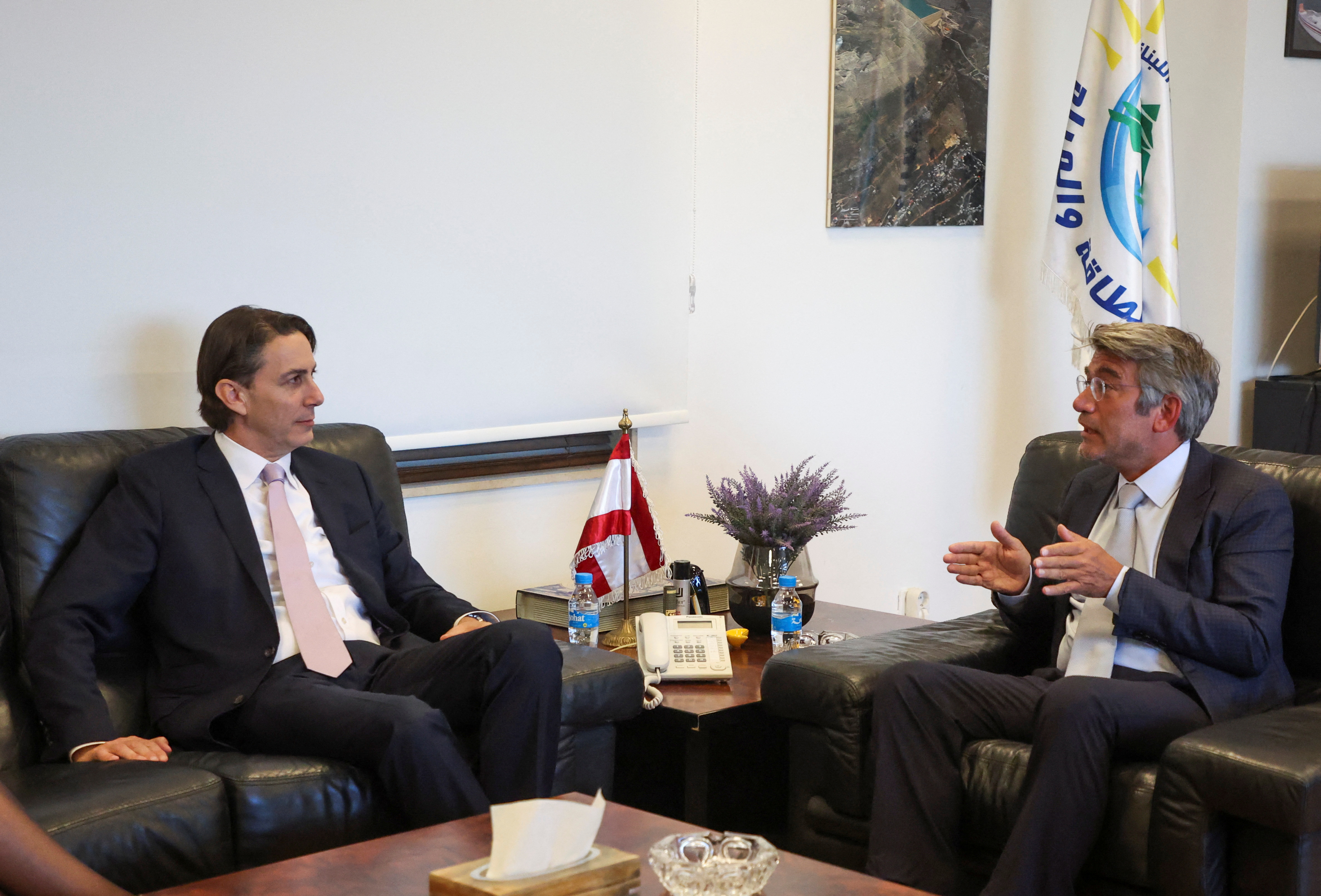 U.S. Senior Advisor for Energy Security Amos Hochstein meets Lebanon's caretaker Energy Minister Walid Fayad, in Beirut