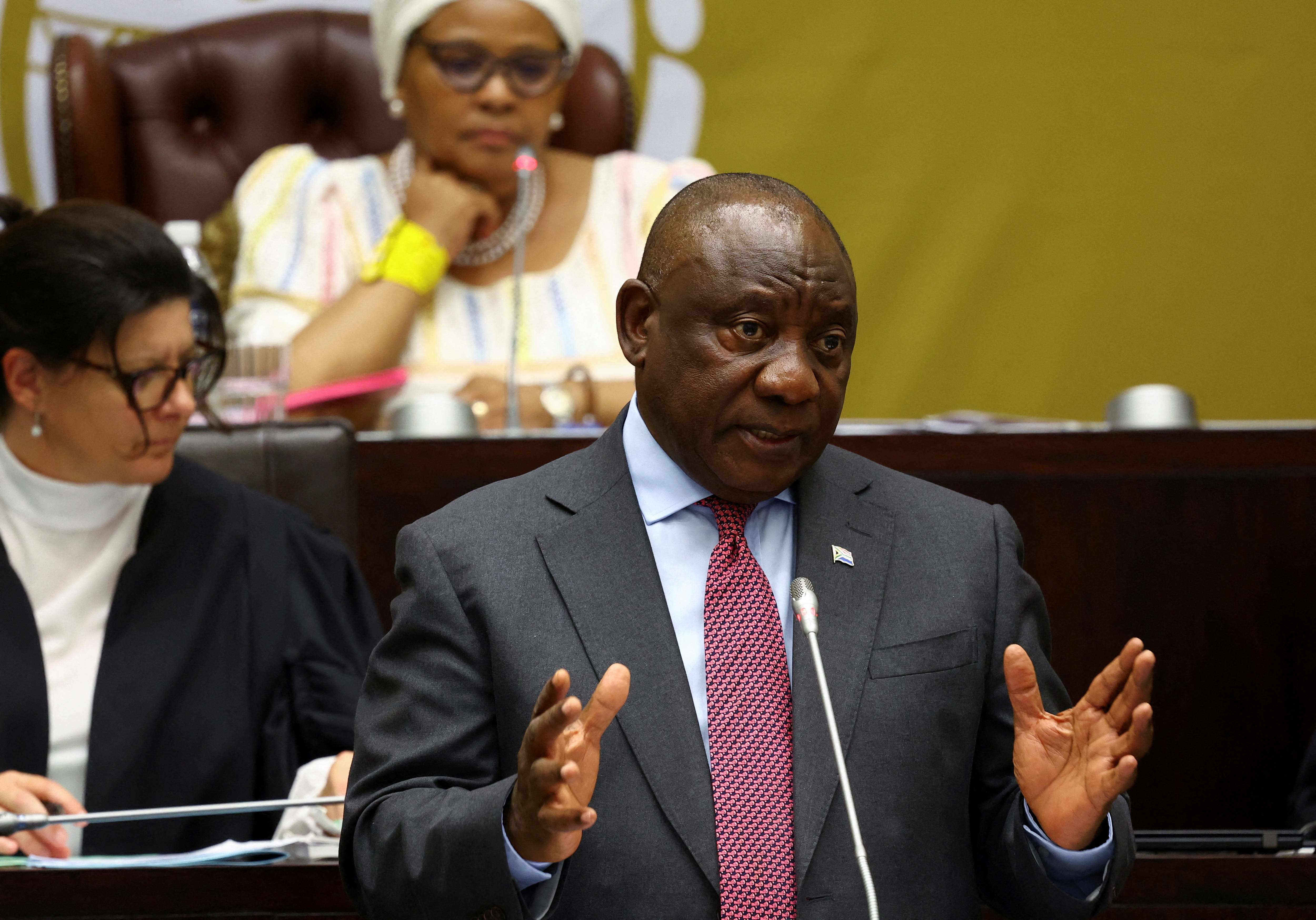 South African President Cyril Ramaphosa in parliament in Cape Town