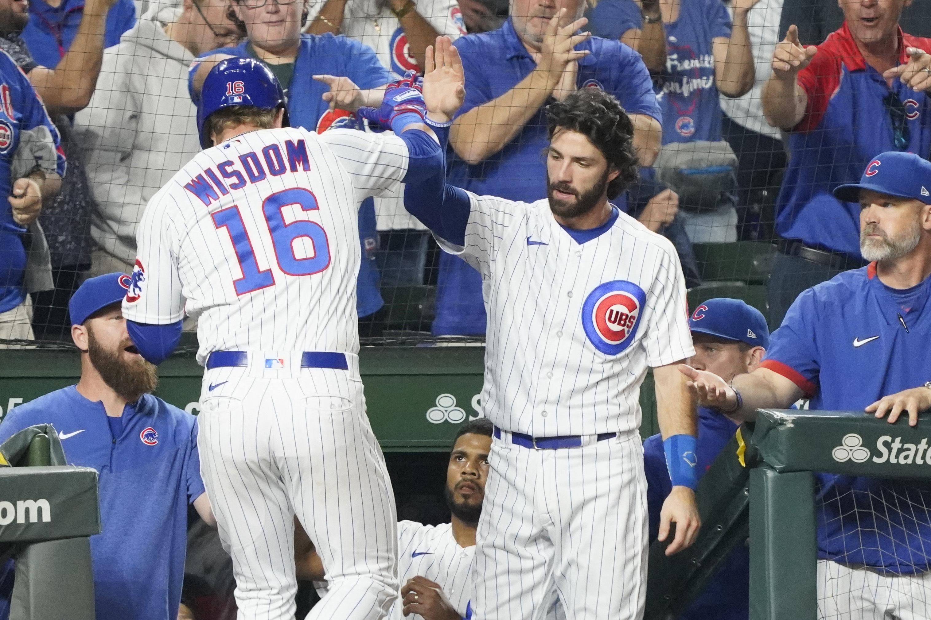 August 4 2021: Chicago Cubs third baseman Patrick Wisdom (16) smiles after  the game with the