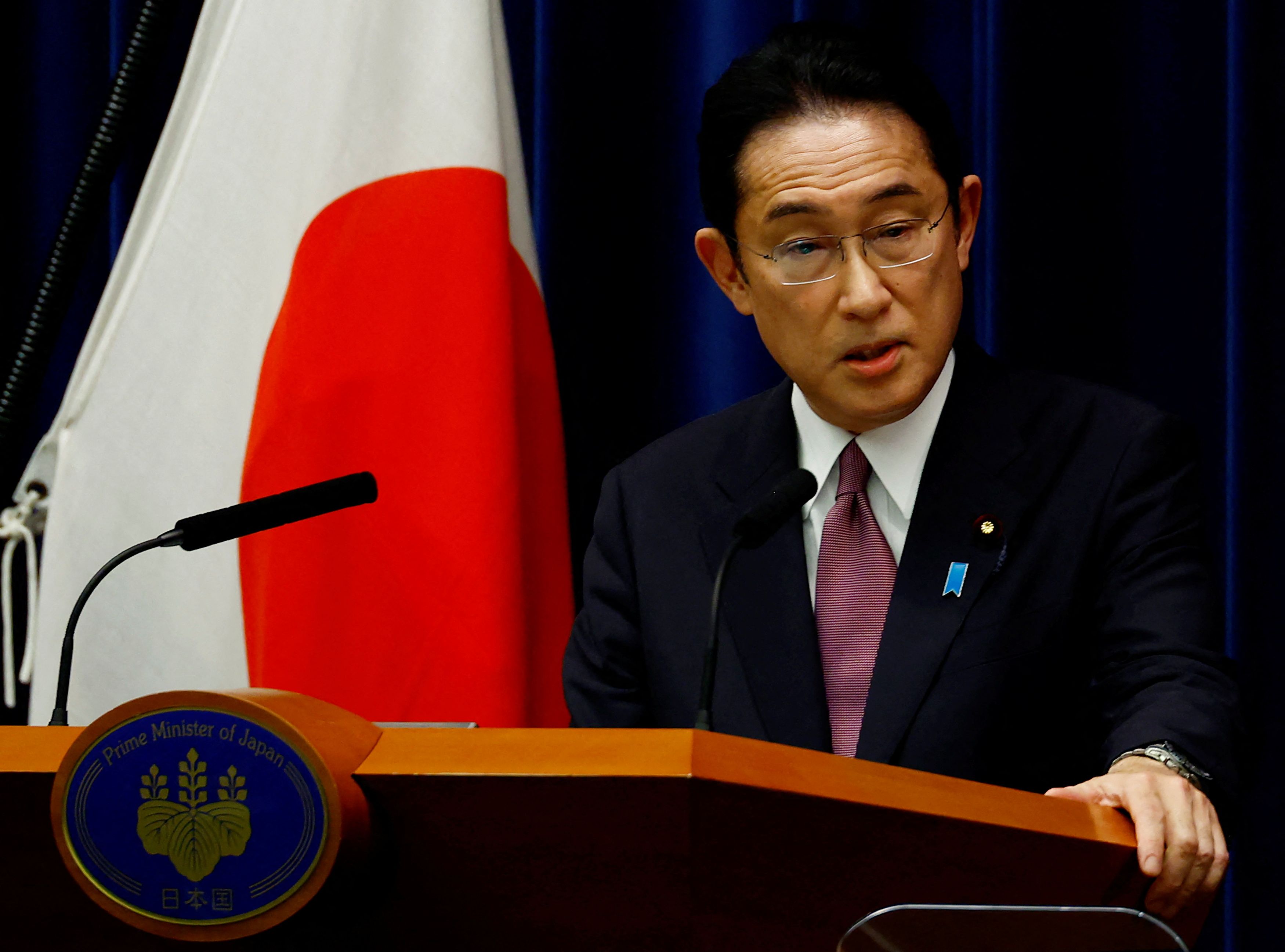 Japan's Prime Minister Fumio Kishida at a news conference in Tokyo