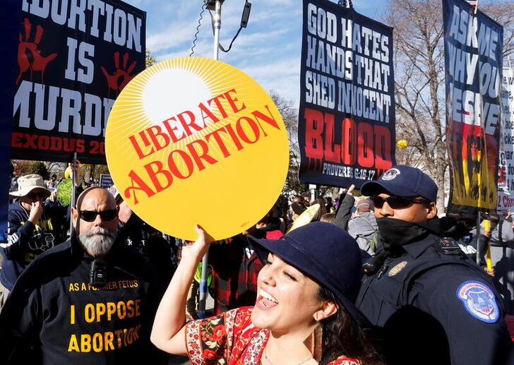 Anti-abortion and pro-abortion rights protesters gather outside Supreme Court in Washington