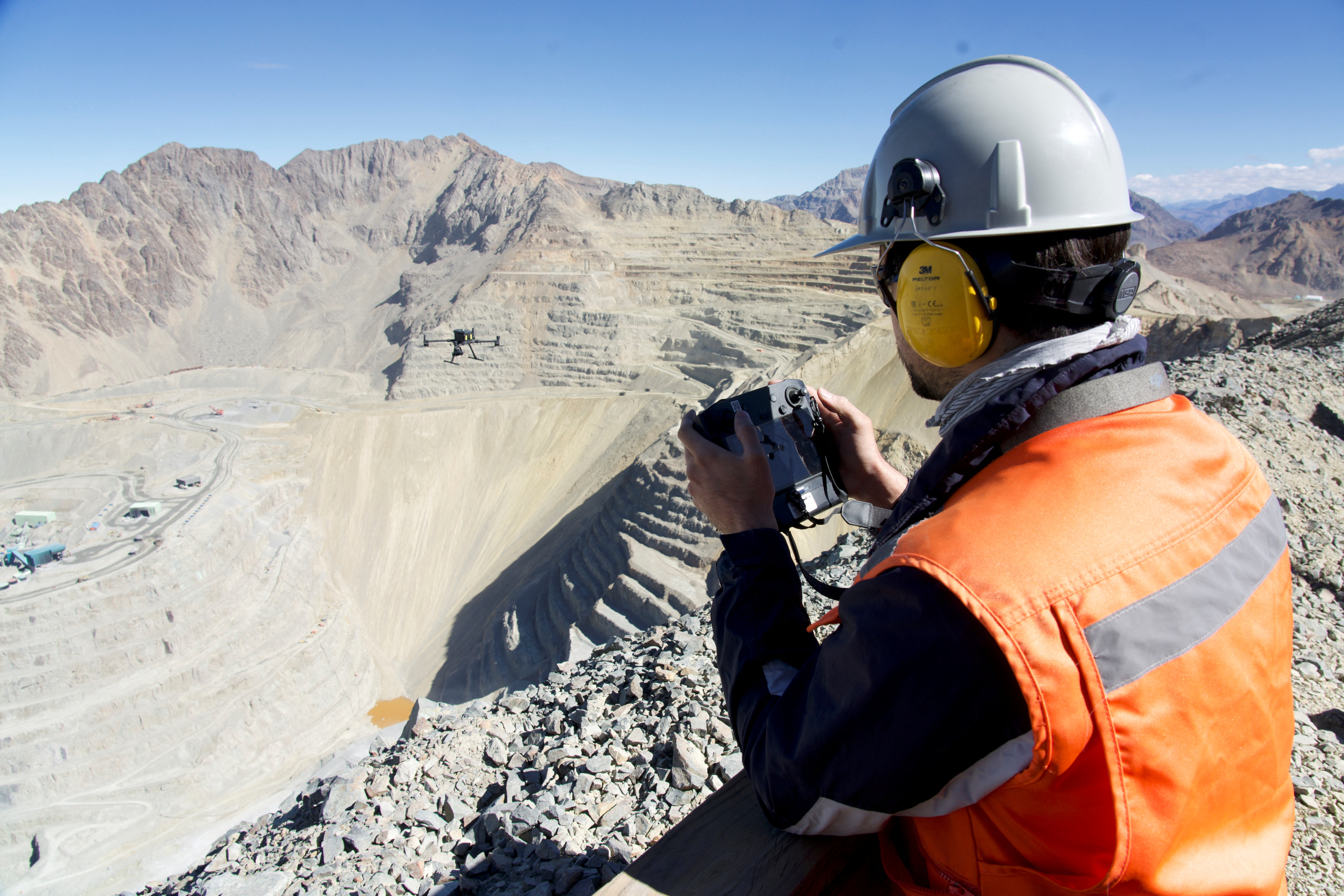 A worker is seen at Anglo American's Los Bronces copper mine in Chile