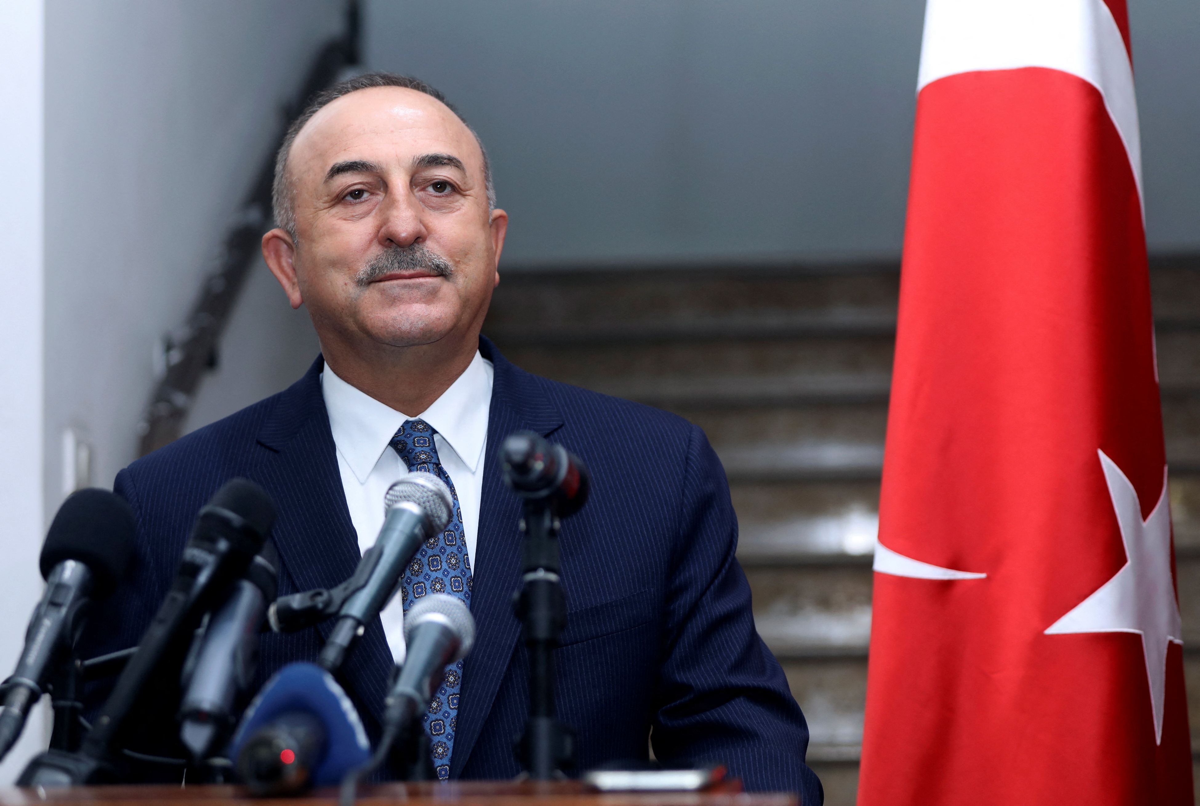 Turkish Foreign Minister Cavusoglu attends a news conference with his Lebanese counterpart in Beirut