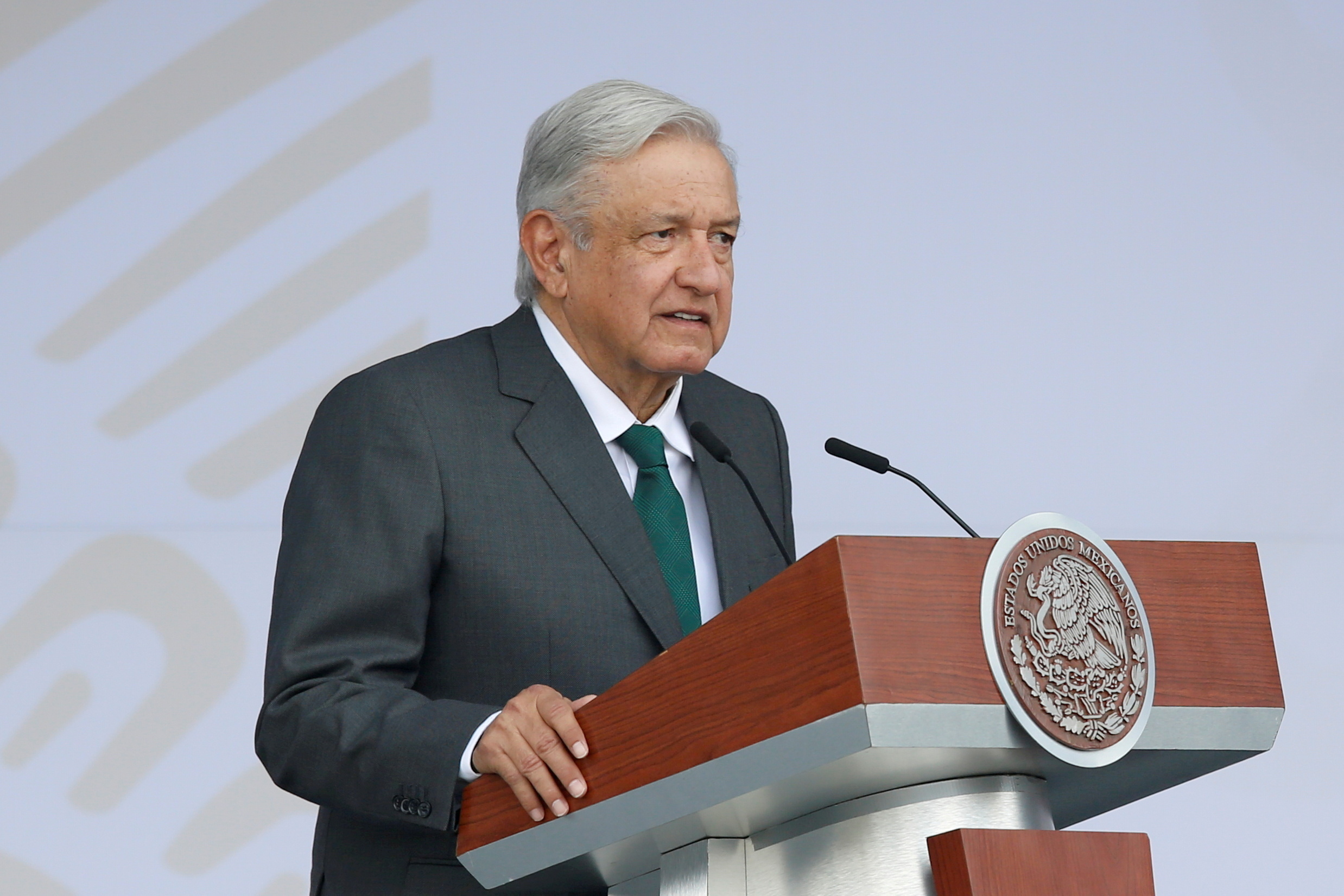 Mexico's President Andres Manuel Lopez Obrador speaks before the traditional military parade to mark the bicentennial of Mexico's Independence from Spain, and ahead of the summit of the Community of Latin American and Caribbean States (CELAC), at the Zocalo square in Mexico City, Mexico September 16, 2021. REUTERS/Gustavo Graf/File Photo