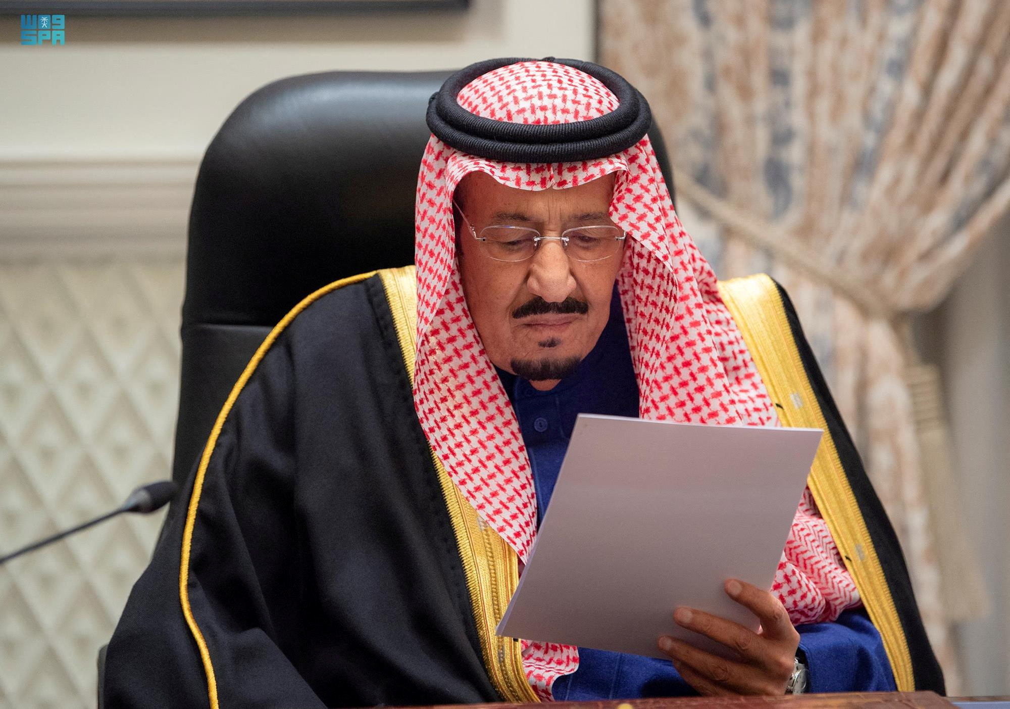 Saudi King Salman bin Abdulaziz addresses the kingdom's advisory Shura Council from his royal palace in Neom