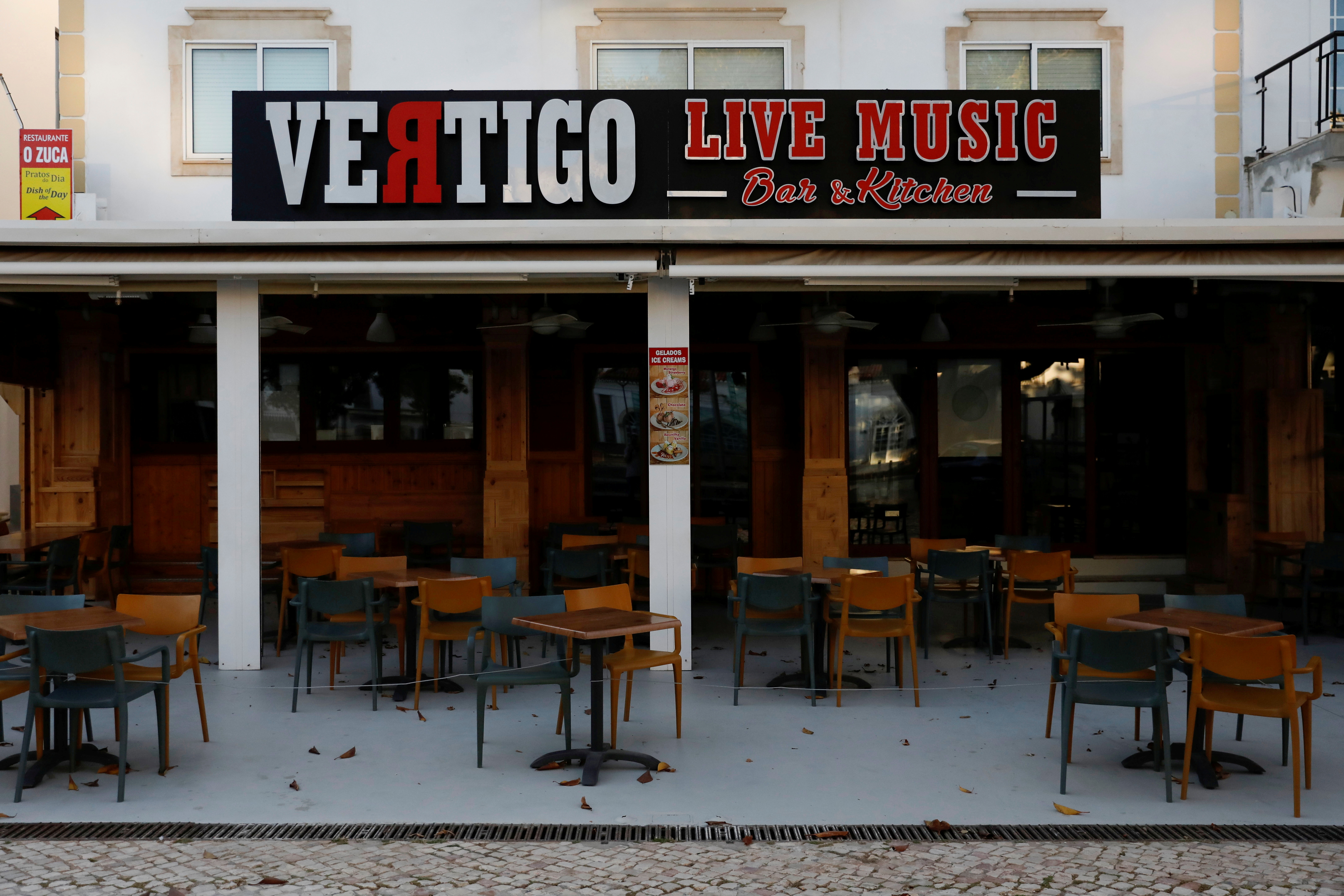 A closed bar is seen on the first day that Britons are allowed to enter Portugal without needing to quarantine, as coronavirus disease (COVID-19) restrictions continue to ease, in Albufeira