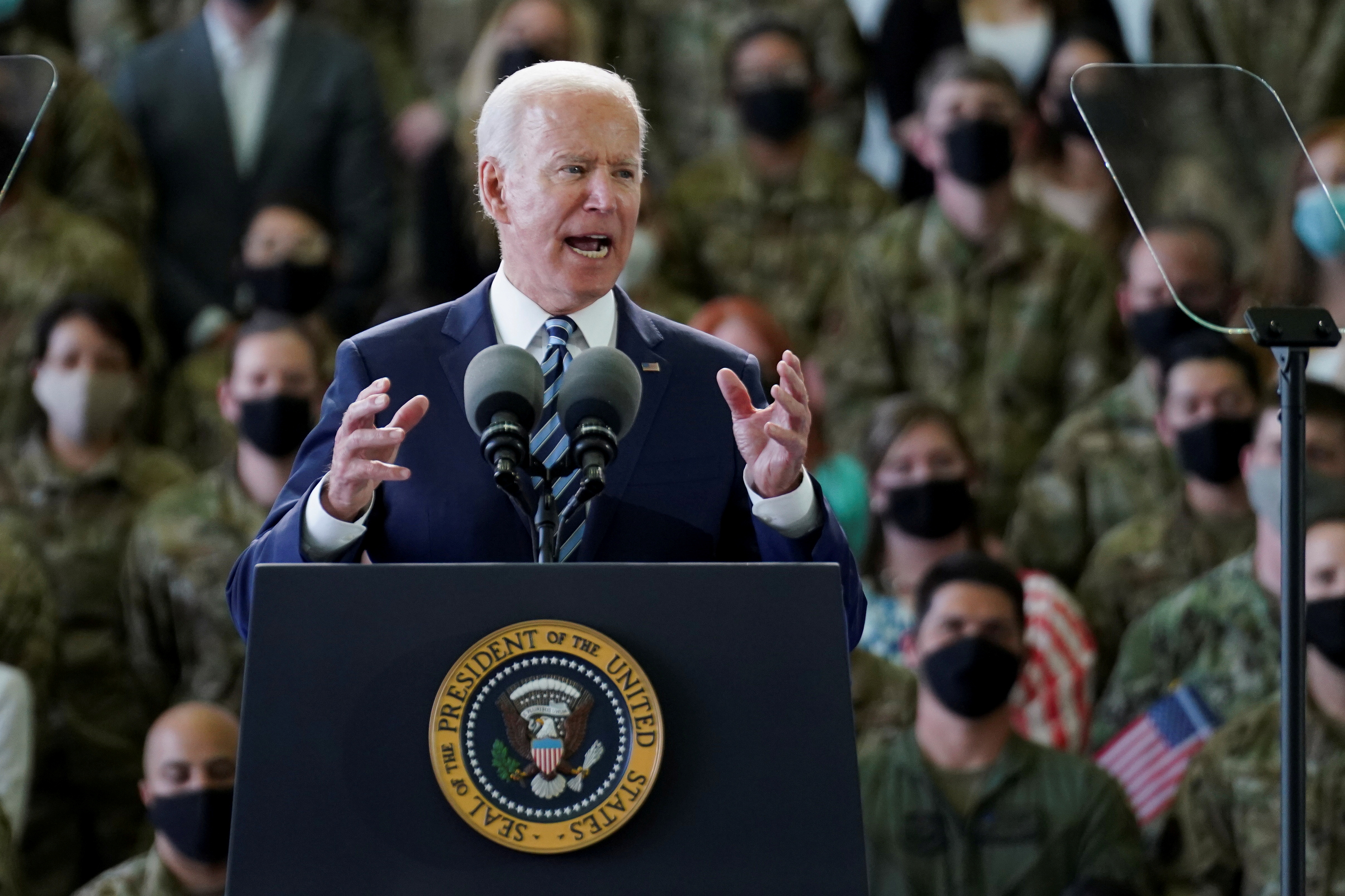U.S. President Biden delivers remarks to U.S. Air Force personnel at RAF Mildenhall
