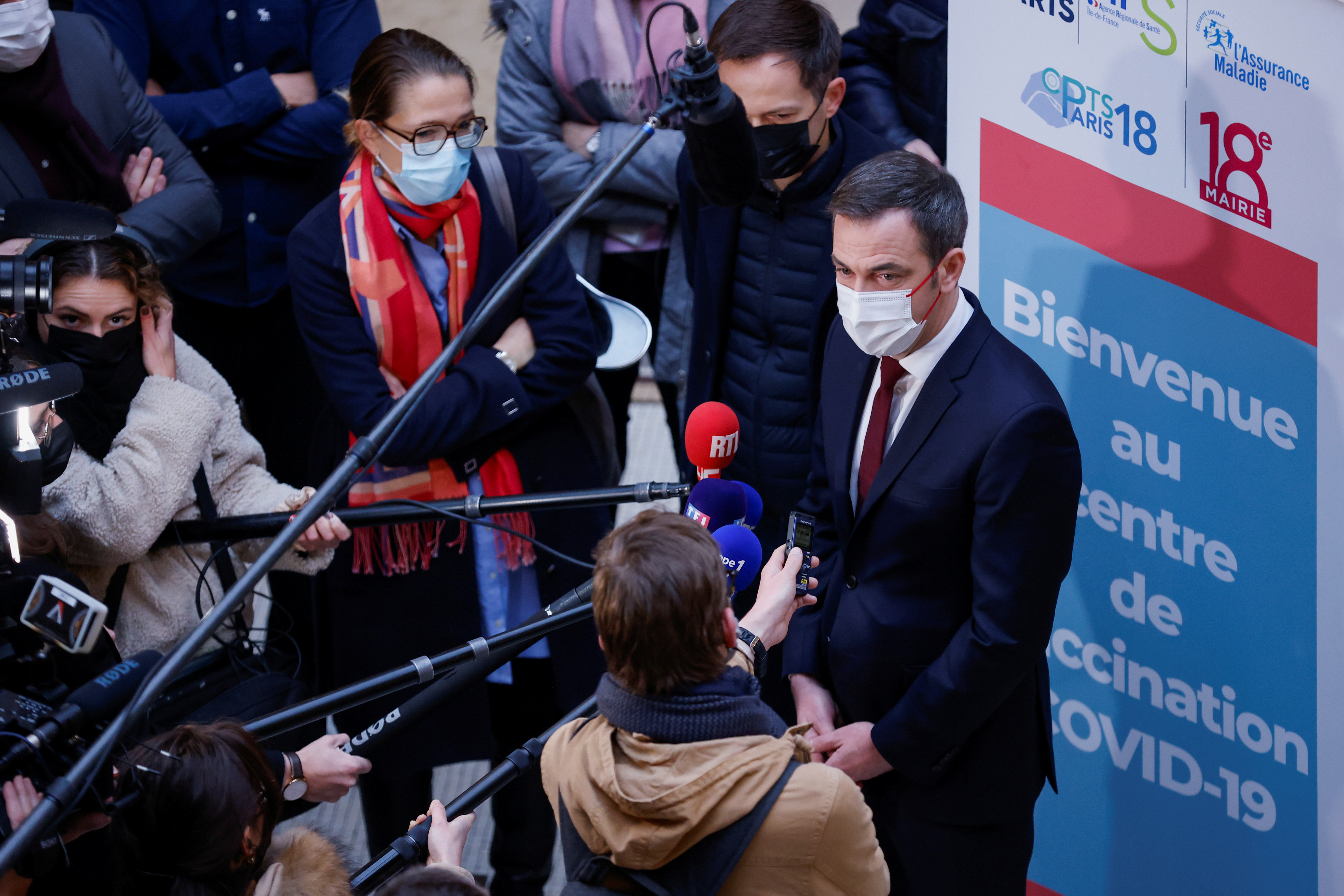 French Health Minister Olivier Veran at a vaccination center in Paris