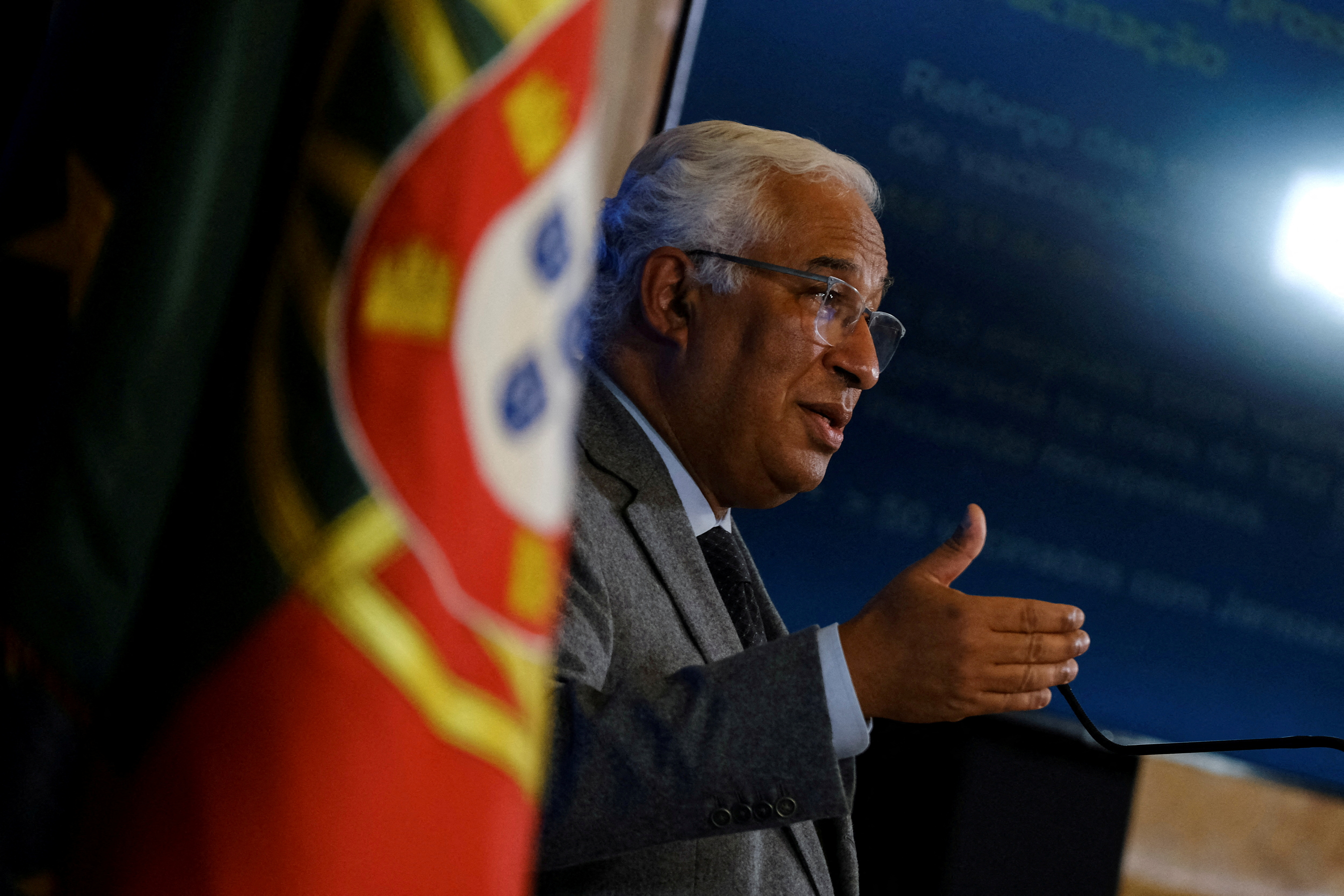 Portugal's Prime Minister Antonio Costa speaks during a news conference to announce the new measures amid the coronavirus disease (COVID-19) pandemic, at Ajuda Palace in Lisbon