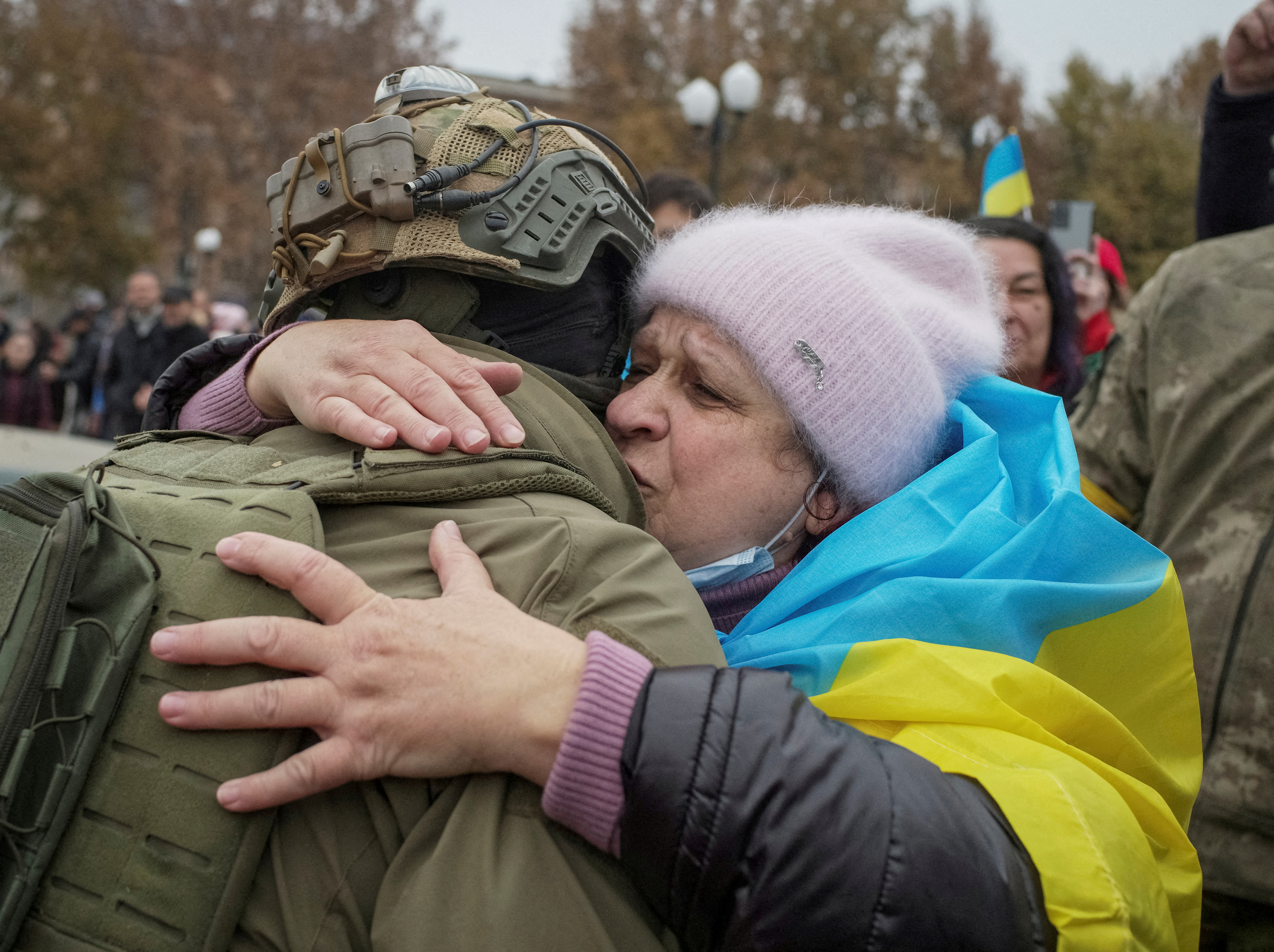 Local residents celebrate after Russia's retreat from Kherson, in central Kherson