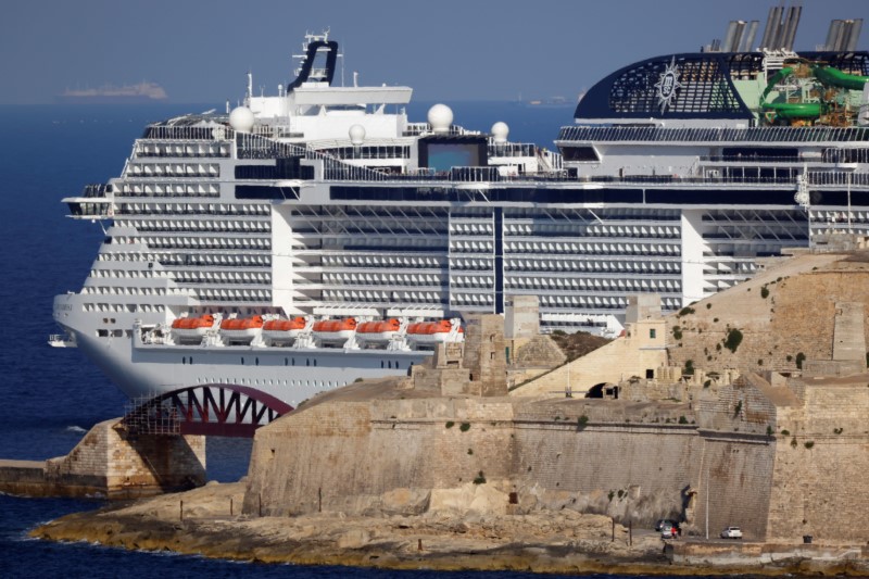 Cruise liner MSC Grandiosa sails out of Grand Harbour in Valletta