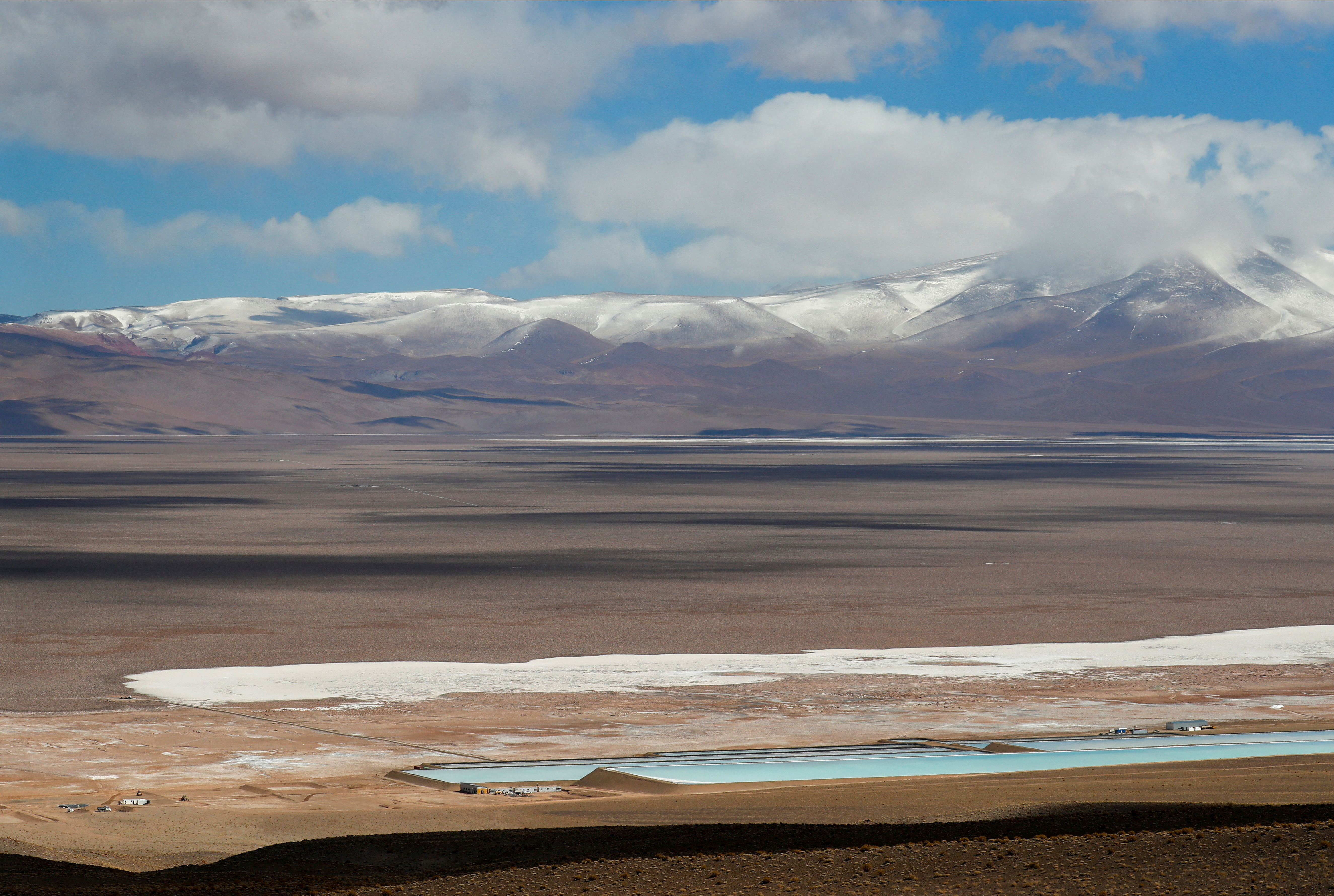 Brine pools used to extract lithium are shown in Argentina