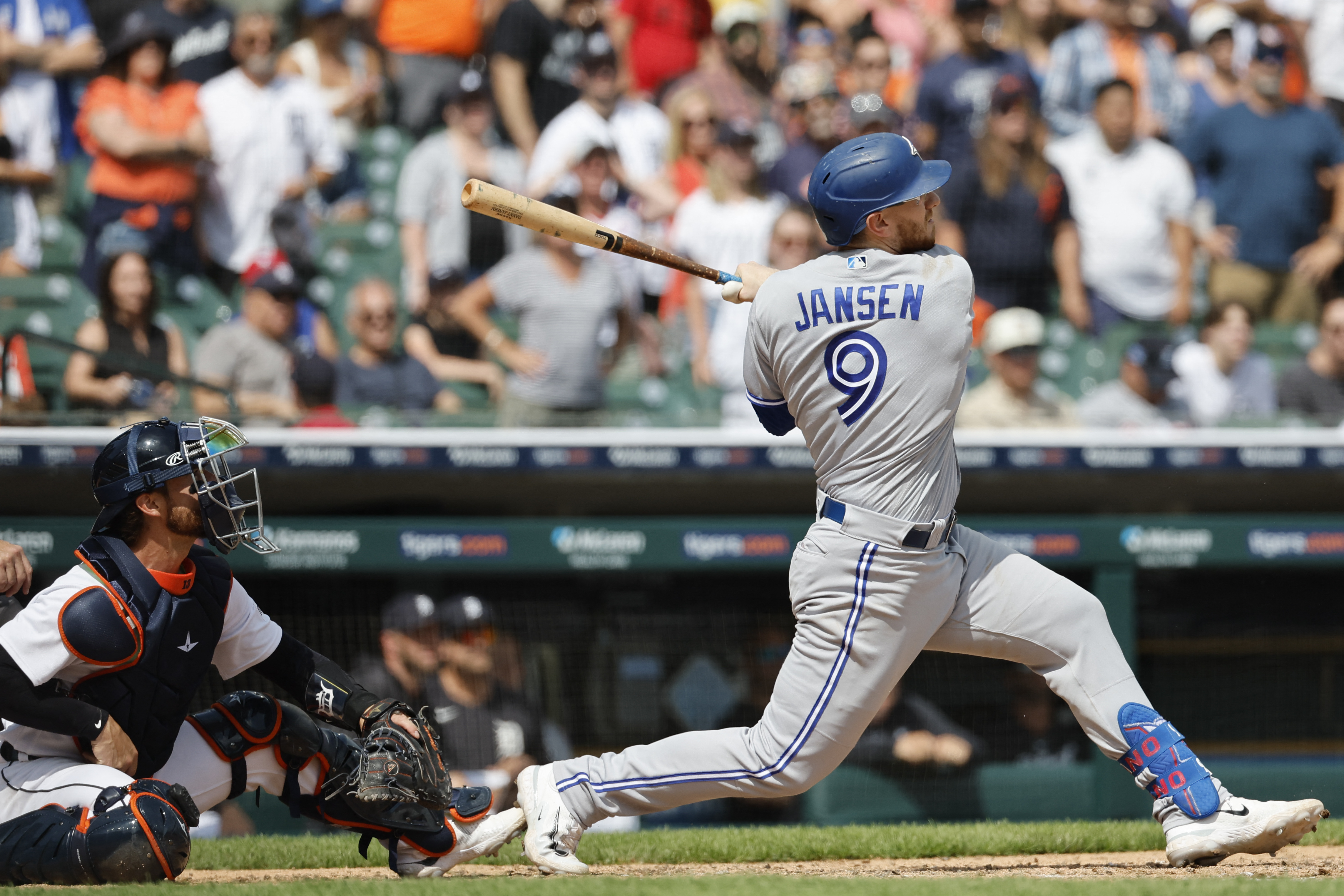 Toronto Blue Jays' Danny Jansen hits a solo home run against the