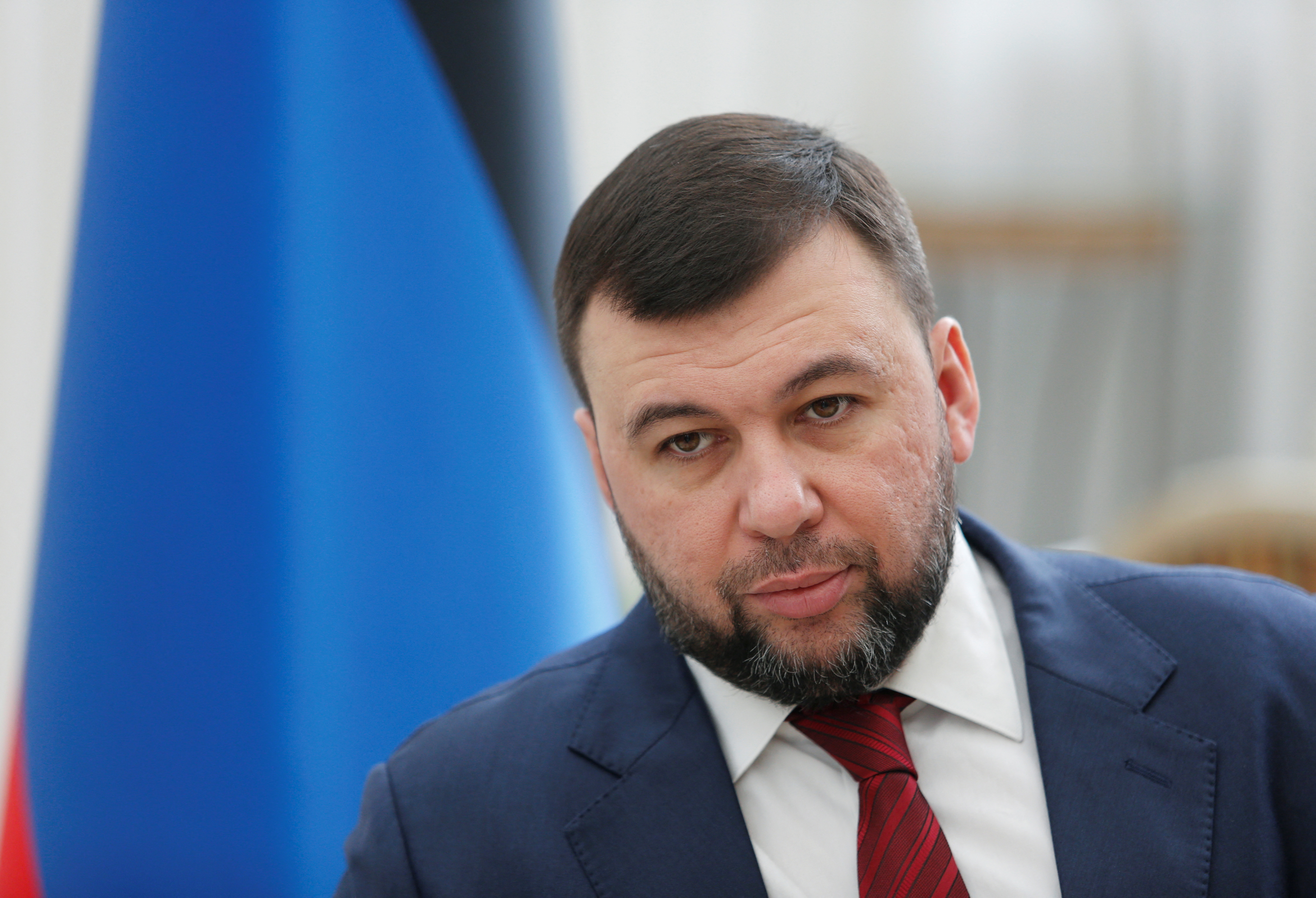 Head of the self-proclaimed Donetsk People's Republic Denis Pushilin attends an interview in Donetsk