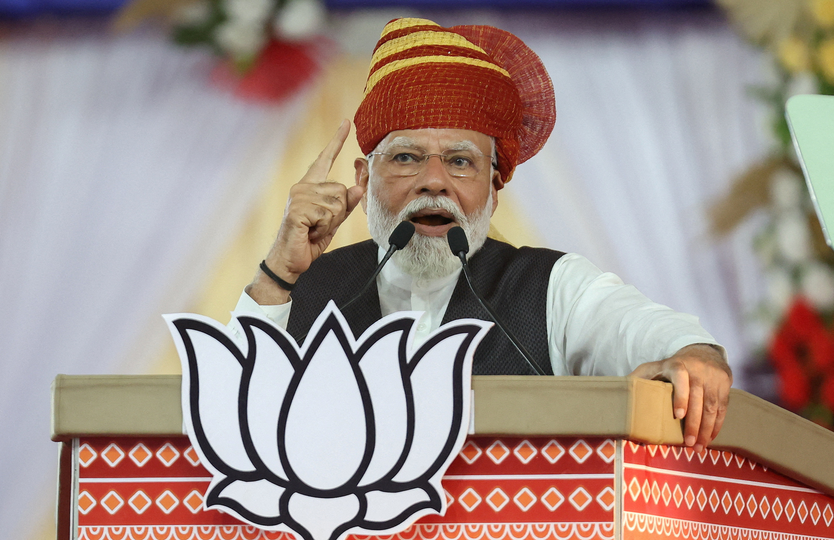 India's Prime Minister Narendra Modi during an election campaign rally in Himmatnagar