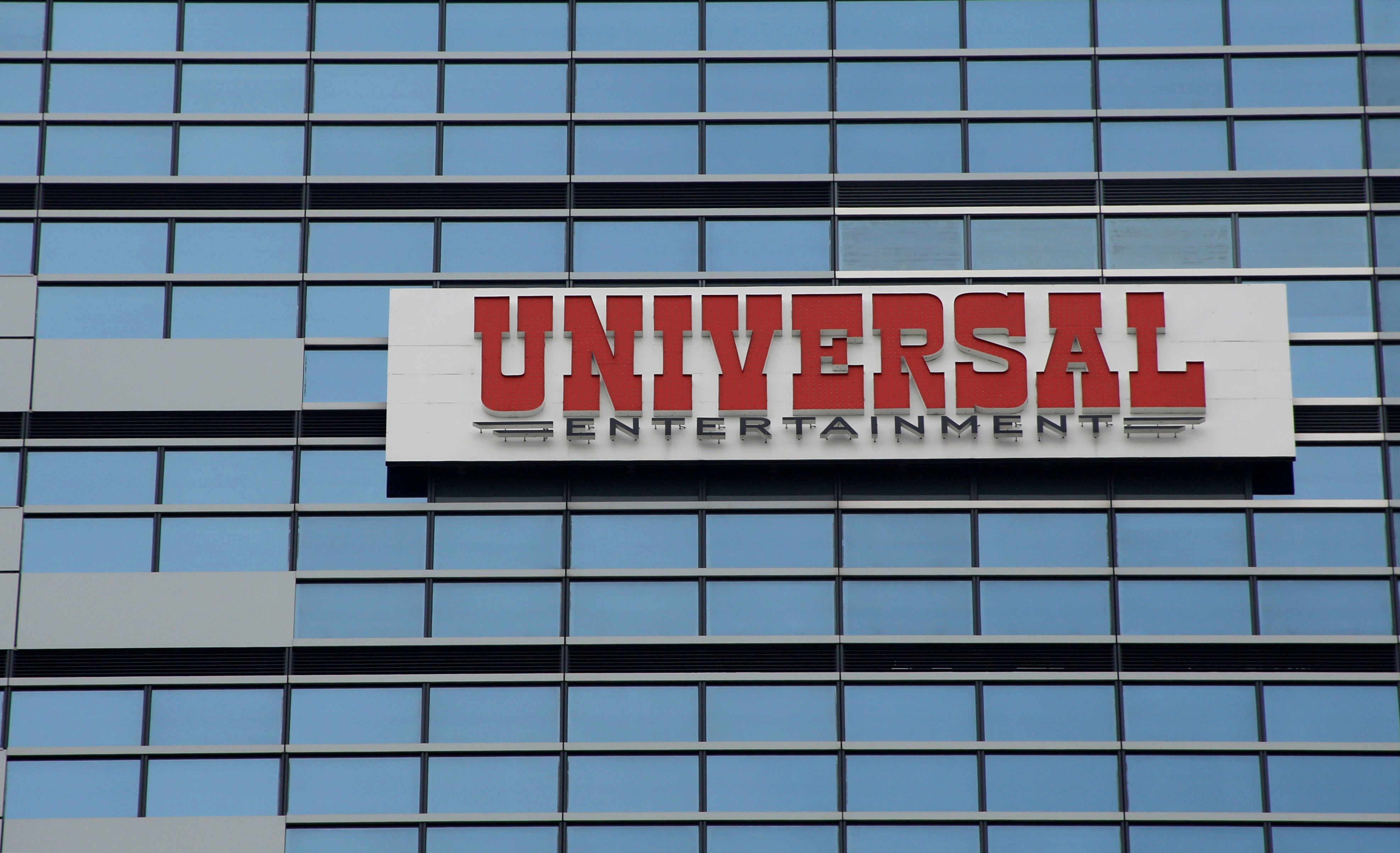The logo of Universal Entertainment Corp. is seen at the company's headquarters in Tokyo