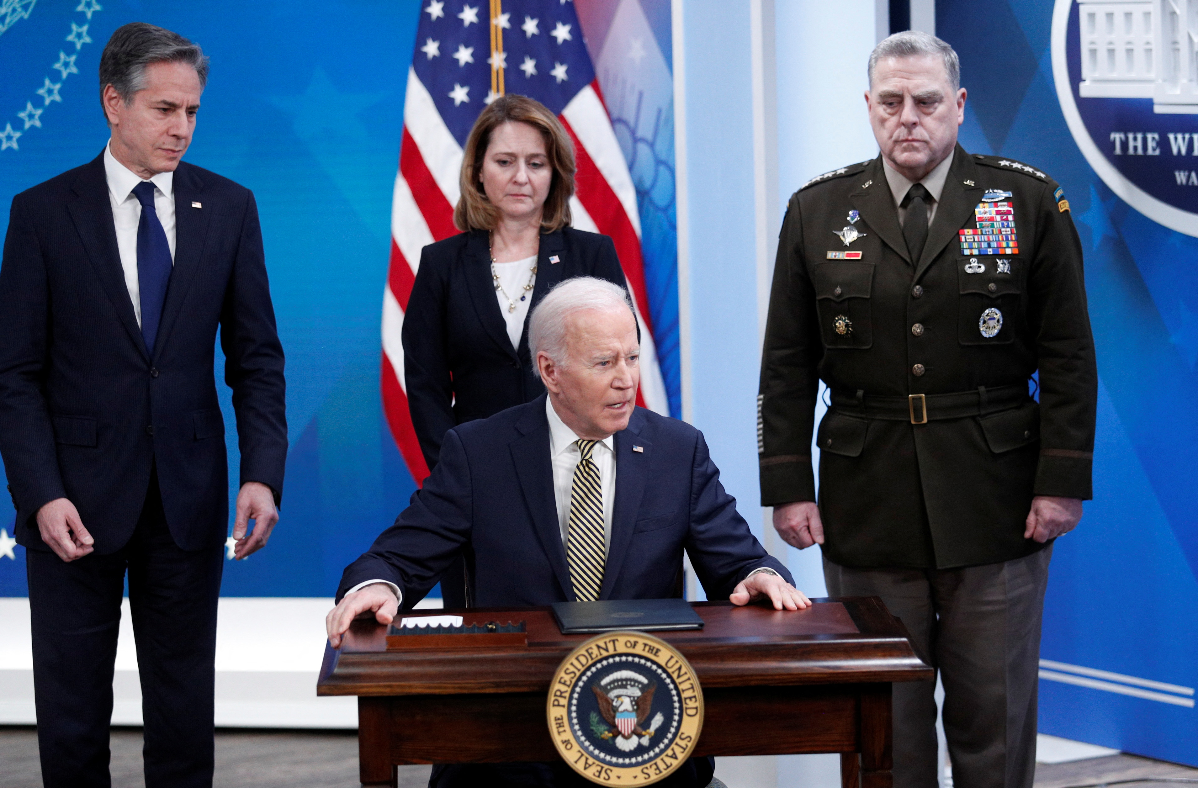 U.S. President Joe Biden speaks about Russia's war in Ukraine and assistance being provided to Ukraine by the U.S., at the White House in Washington