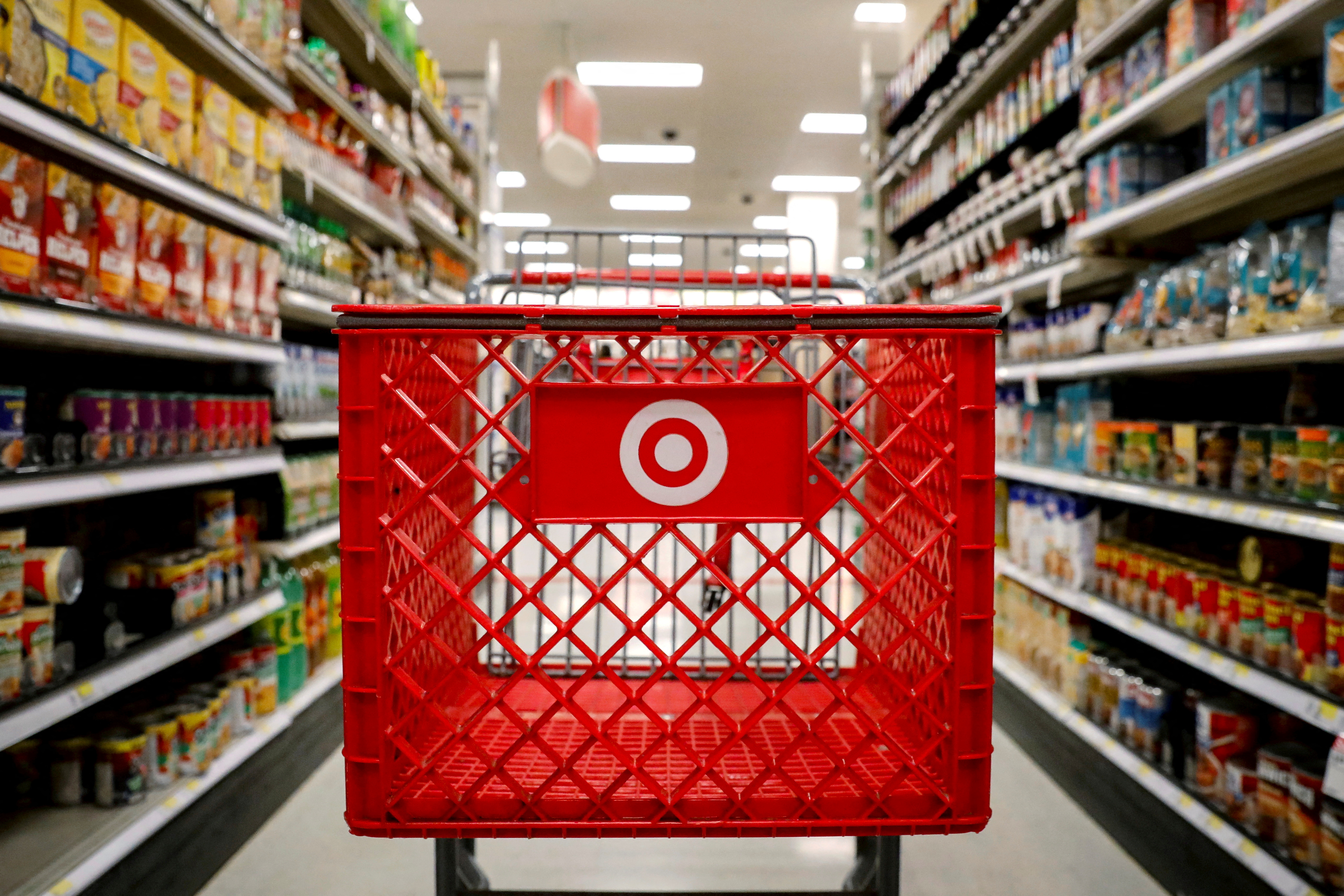 A shopping cart is seen in a Target store in the Brooklyn borough of New York