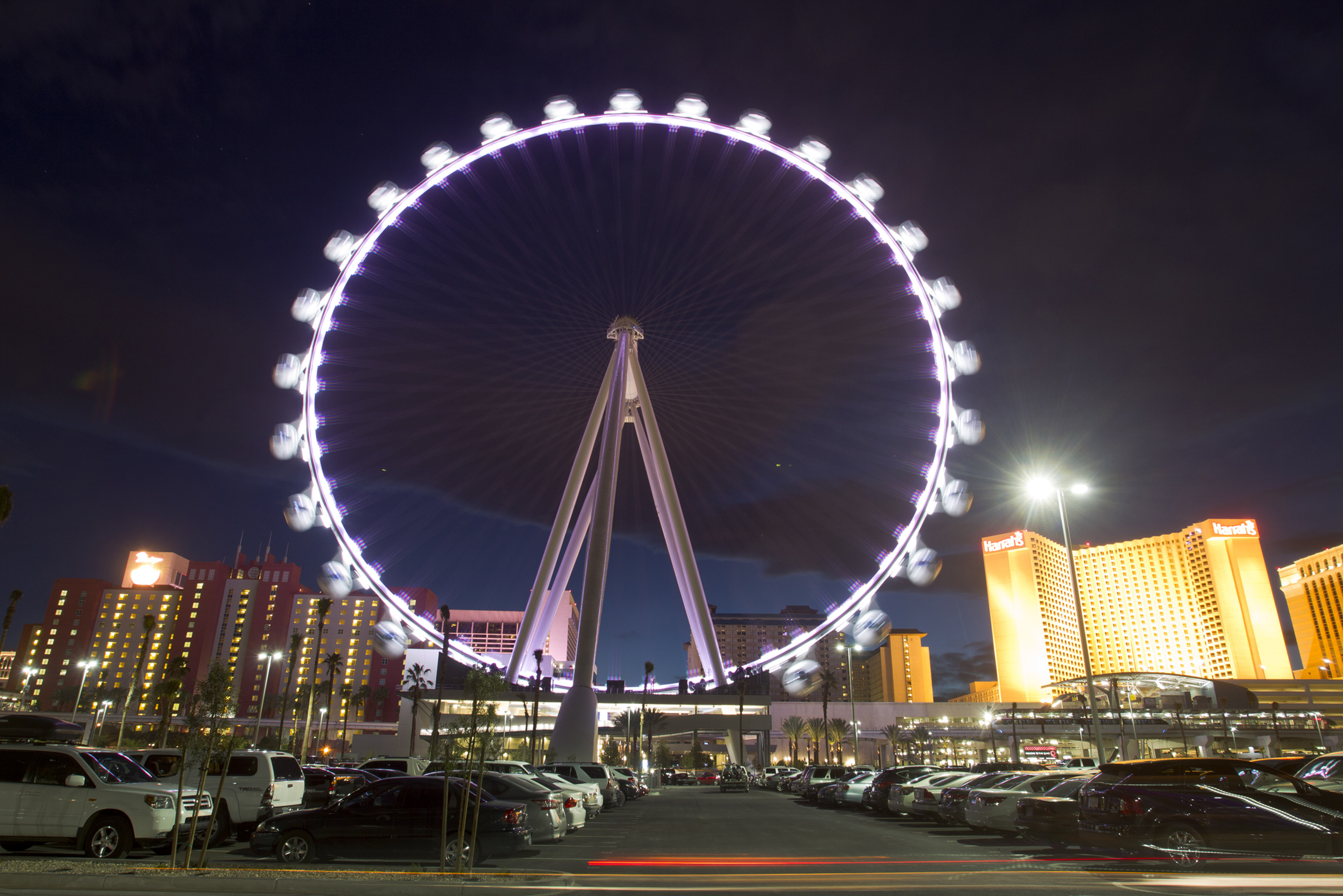 The 550 foot-tall (167.6 m) High Roller observation wheel, the tallest in the world, in seen in Las Vegas