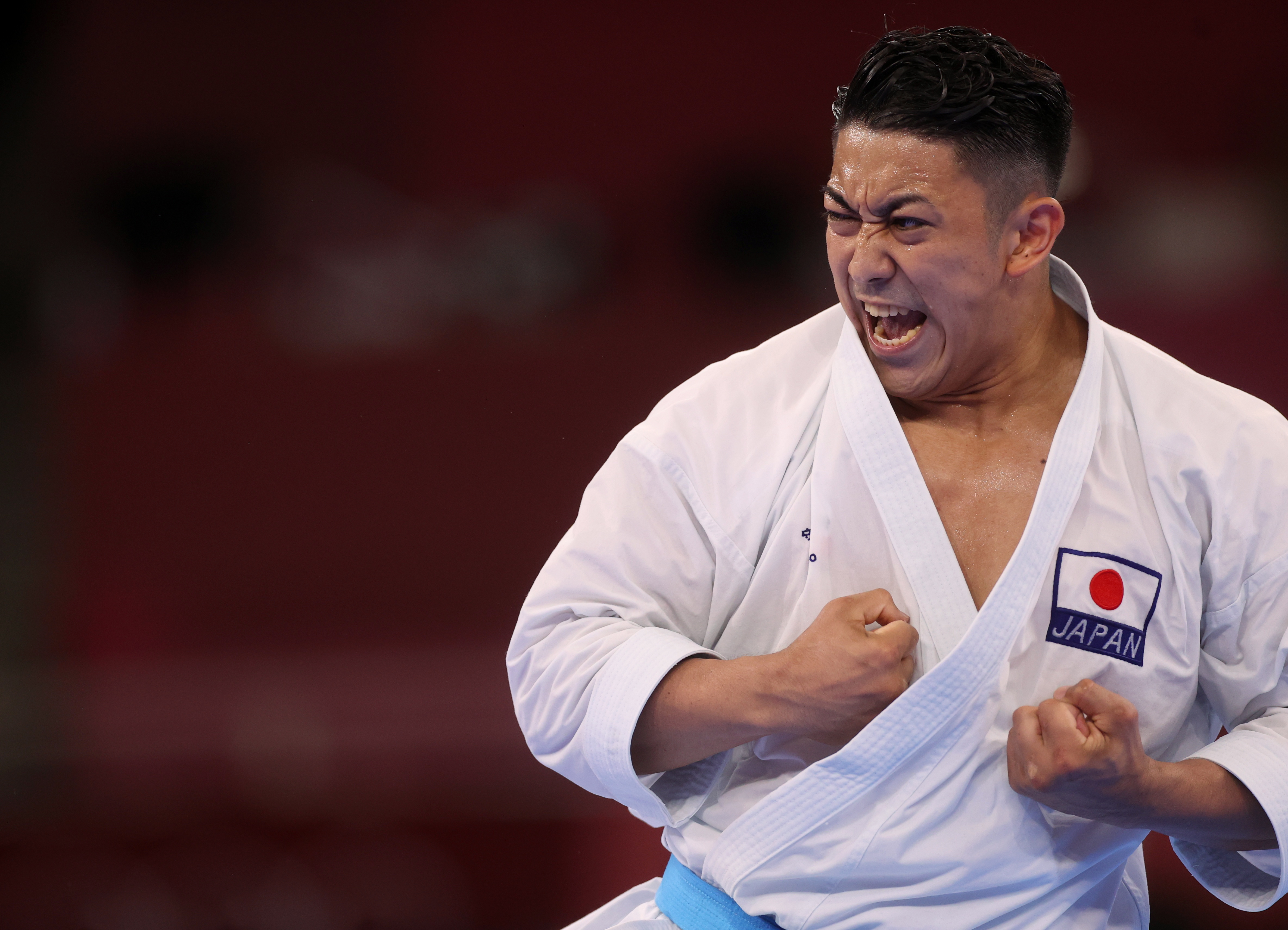 Tokyo 2020 Olympics - Karate - Men's Individual Kata - Elimination Round - Nippon Budokan, Tokyo, Japan - August 6, 2021. Ryo Kiyuna of Japan competes. REUTERS/Carl Recine