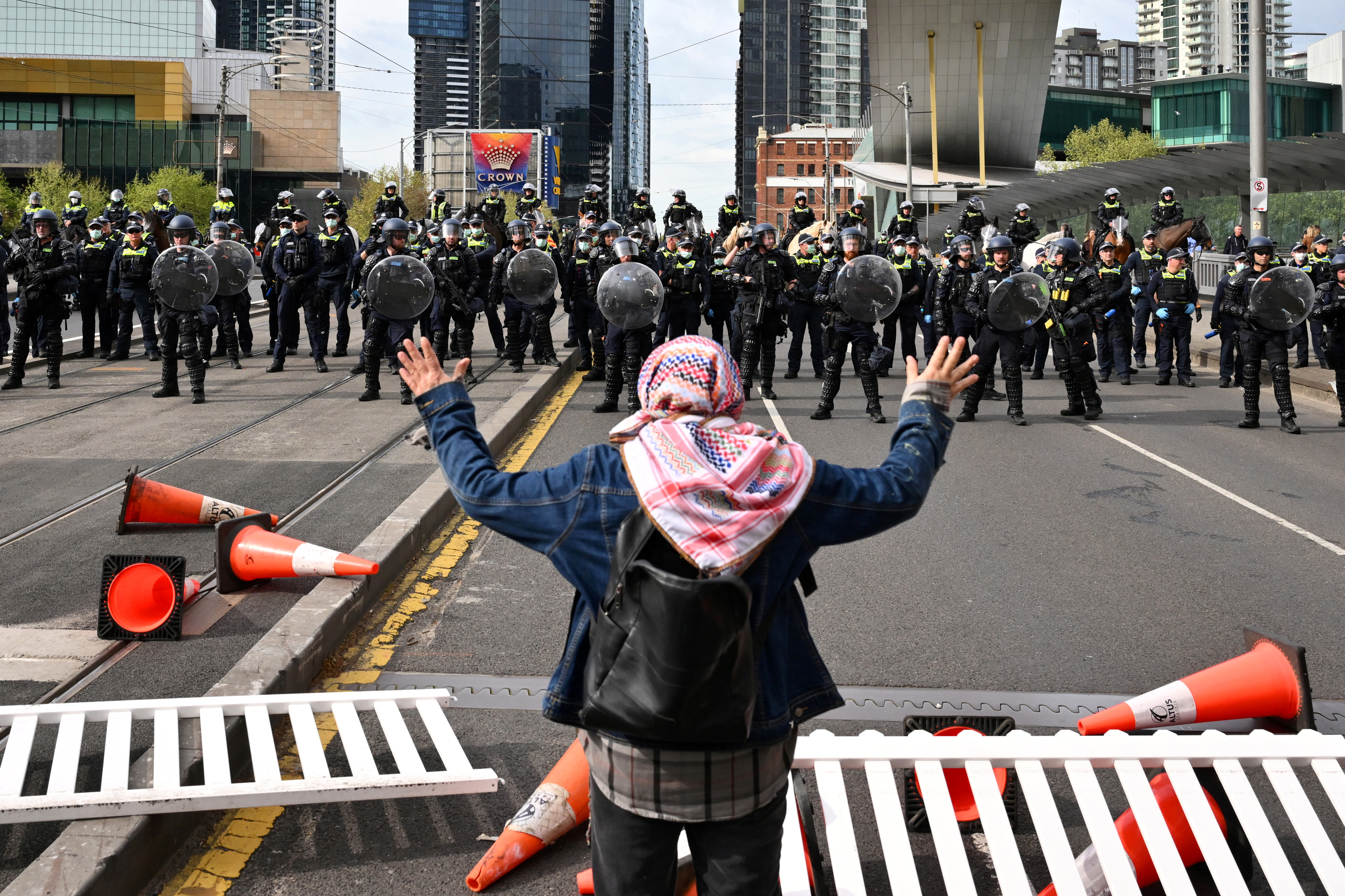 Rally against the Land Forces International Land Defence Exposition at the Melbourne Convention and Exhibition Centre in Melbourne