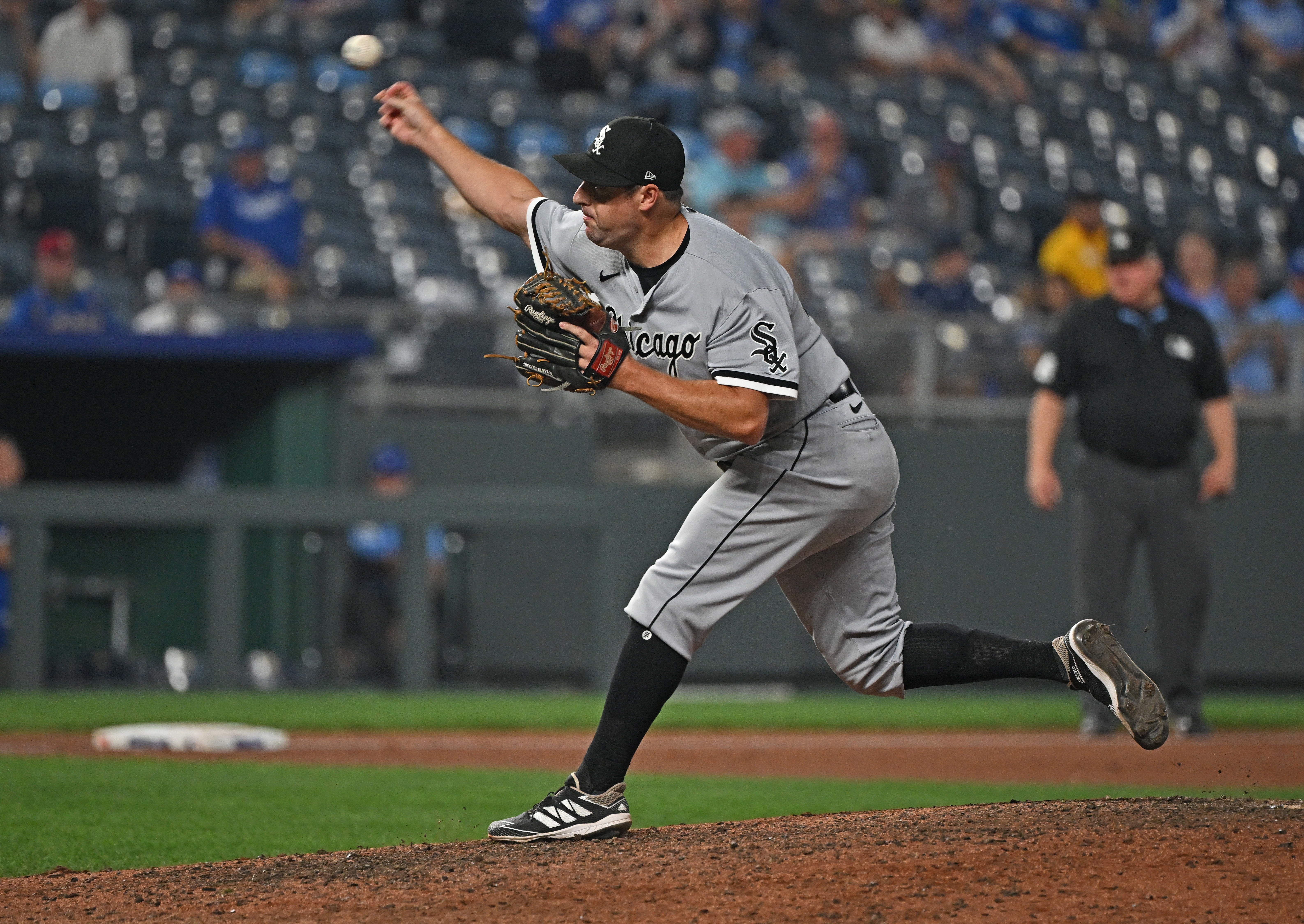 Chicago White Sox's Andrew Vaughn scores on a double by Gavin Sheets during  the fourth inning of a baseball game against the Kansas City Royals  Wednesday, Sept. 6, 2023, in Kansas City