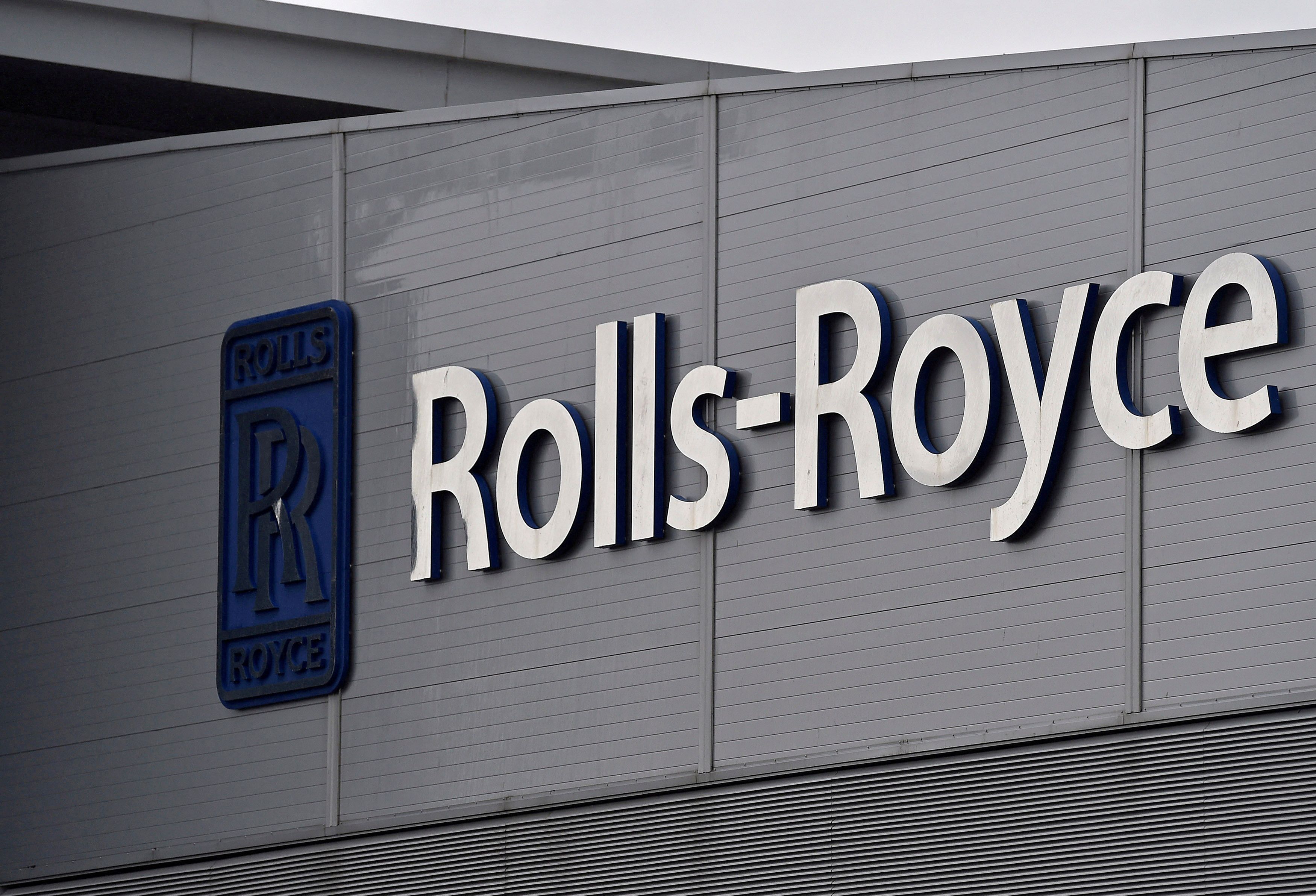 A Rolls-Royce logo is seen at the company's aerospace engineering and development site in Bristol
