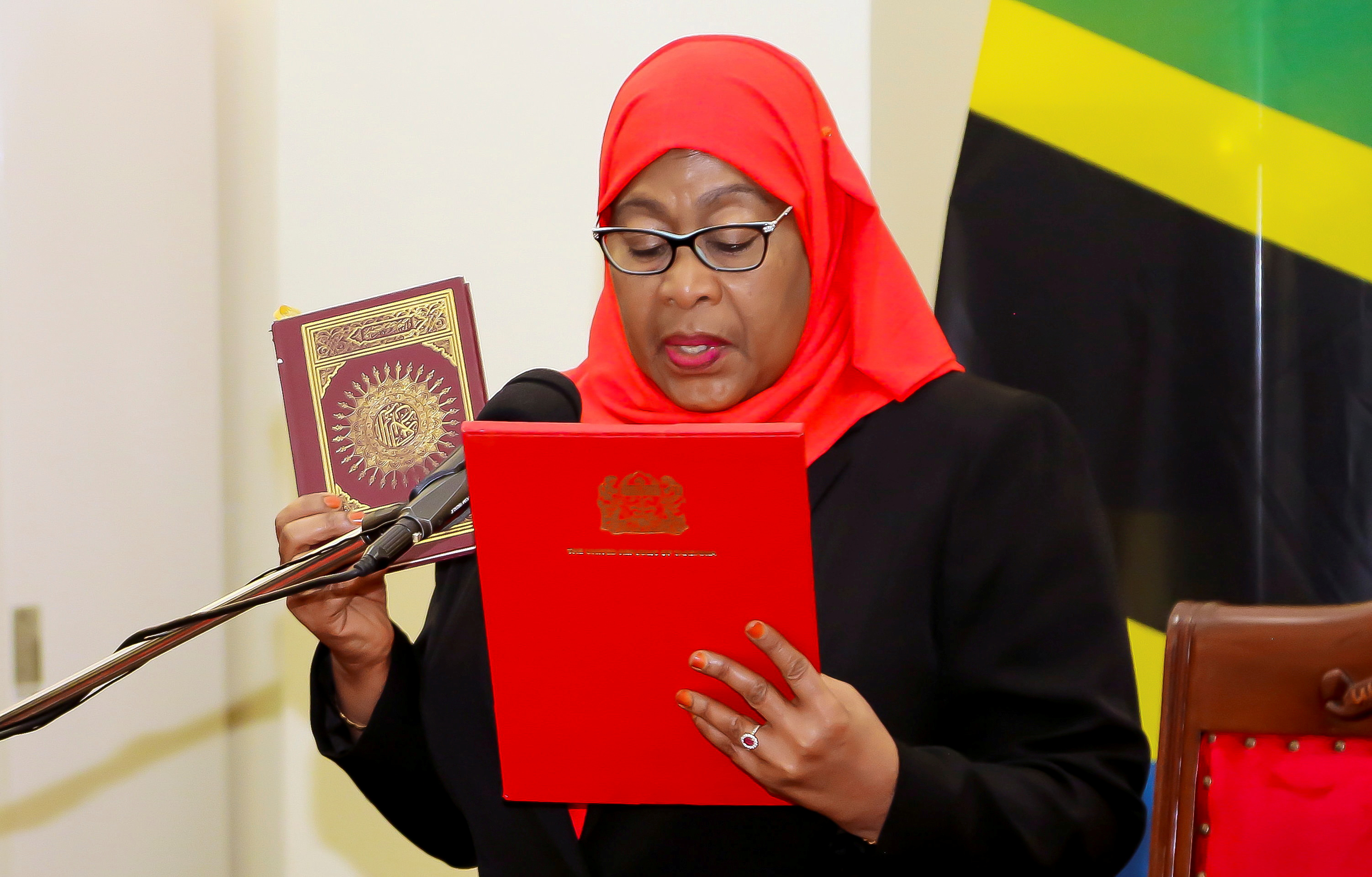 Tanzania's President Samia Suluhu Hassan takes oath of office following the death of her predecessor John Pombe Magufuli at State House in Dar es Salaam