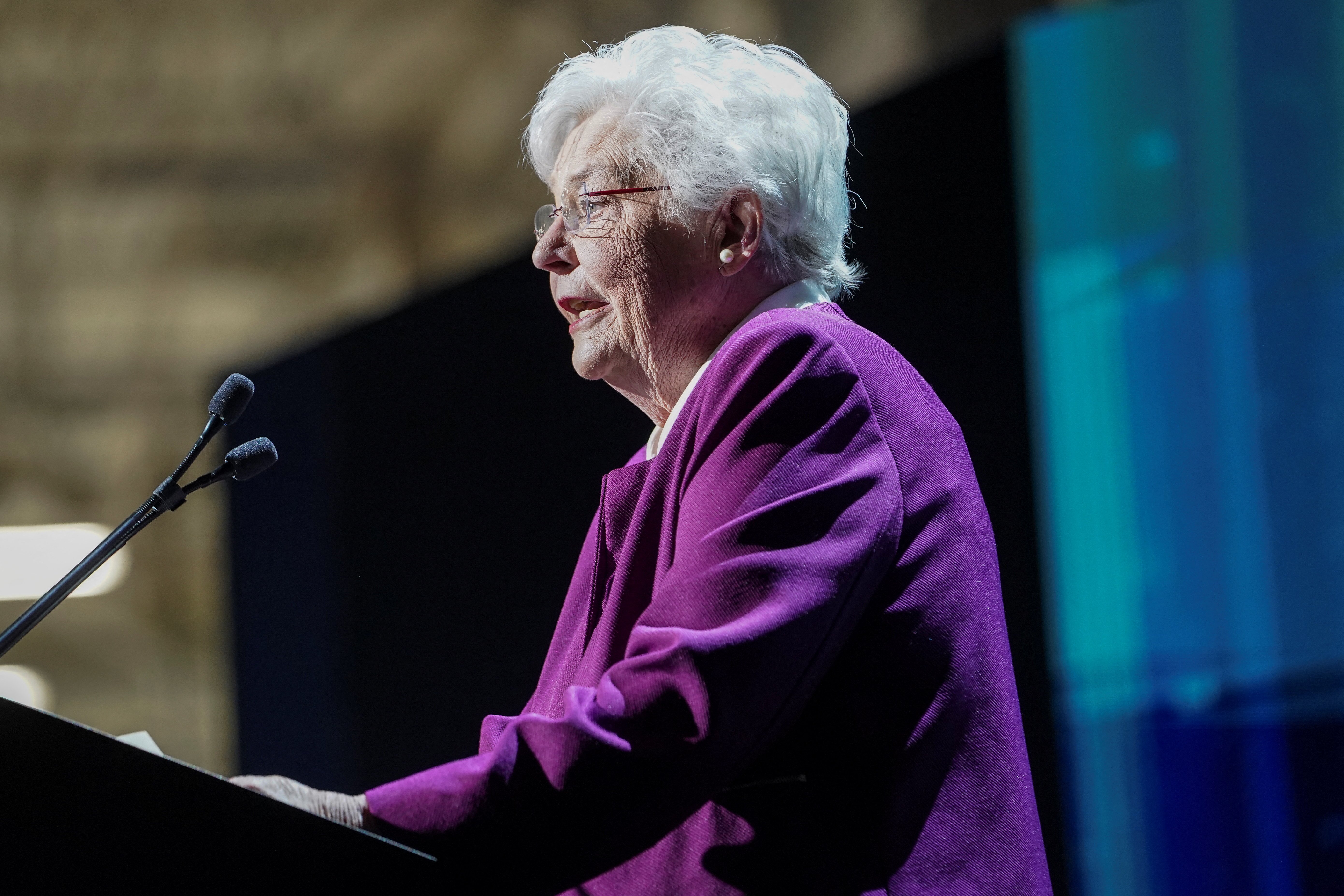 Alabama Governor Kay Ivey speaks at the opening of the Battery Factory for the Mercedes-Benz plant in Alabama