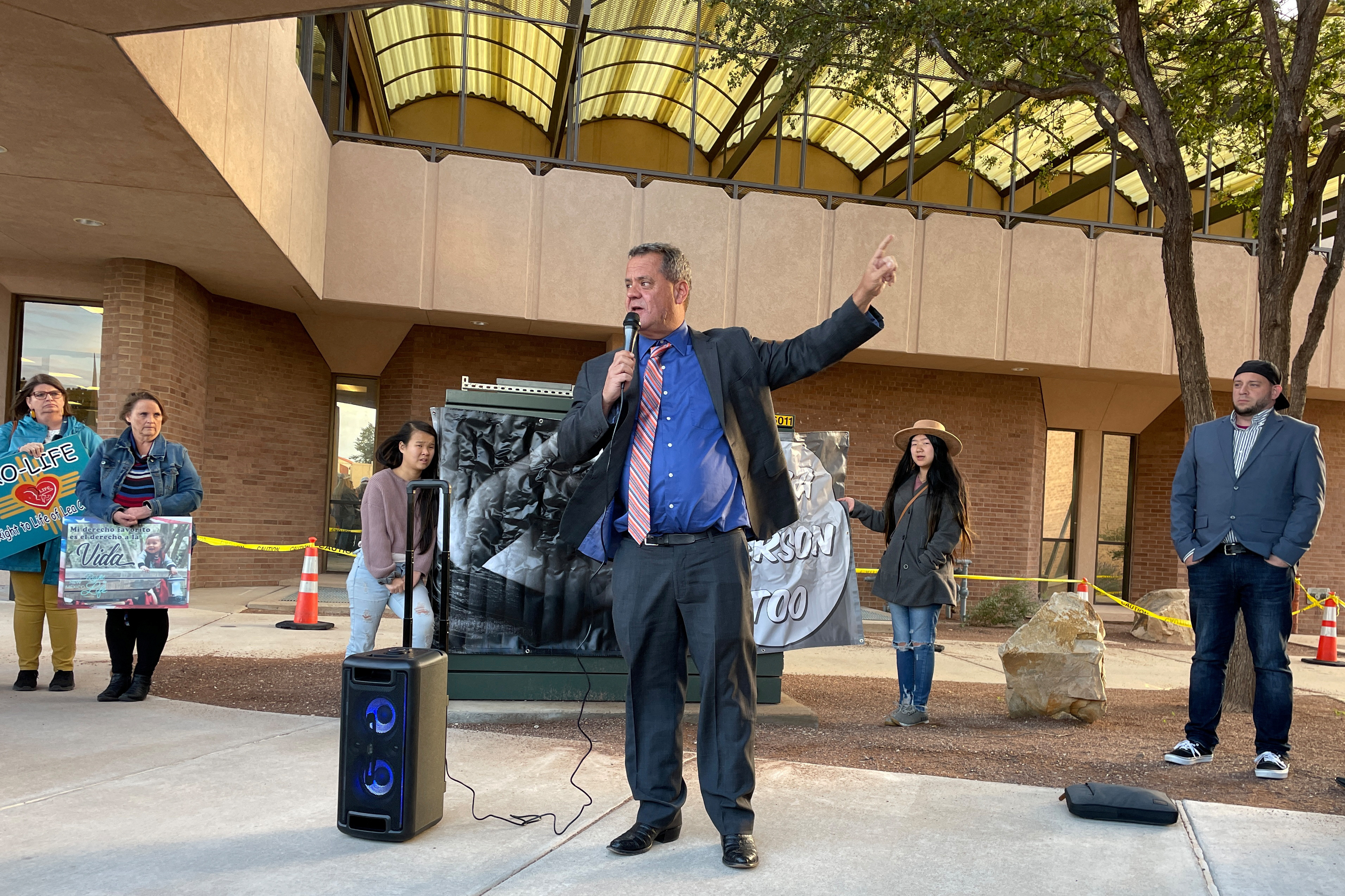 Michael Seibel, an Albuquerque based anti-abortion lawyer, speaks in Hobbs