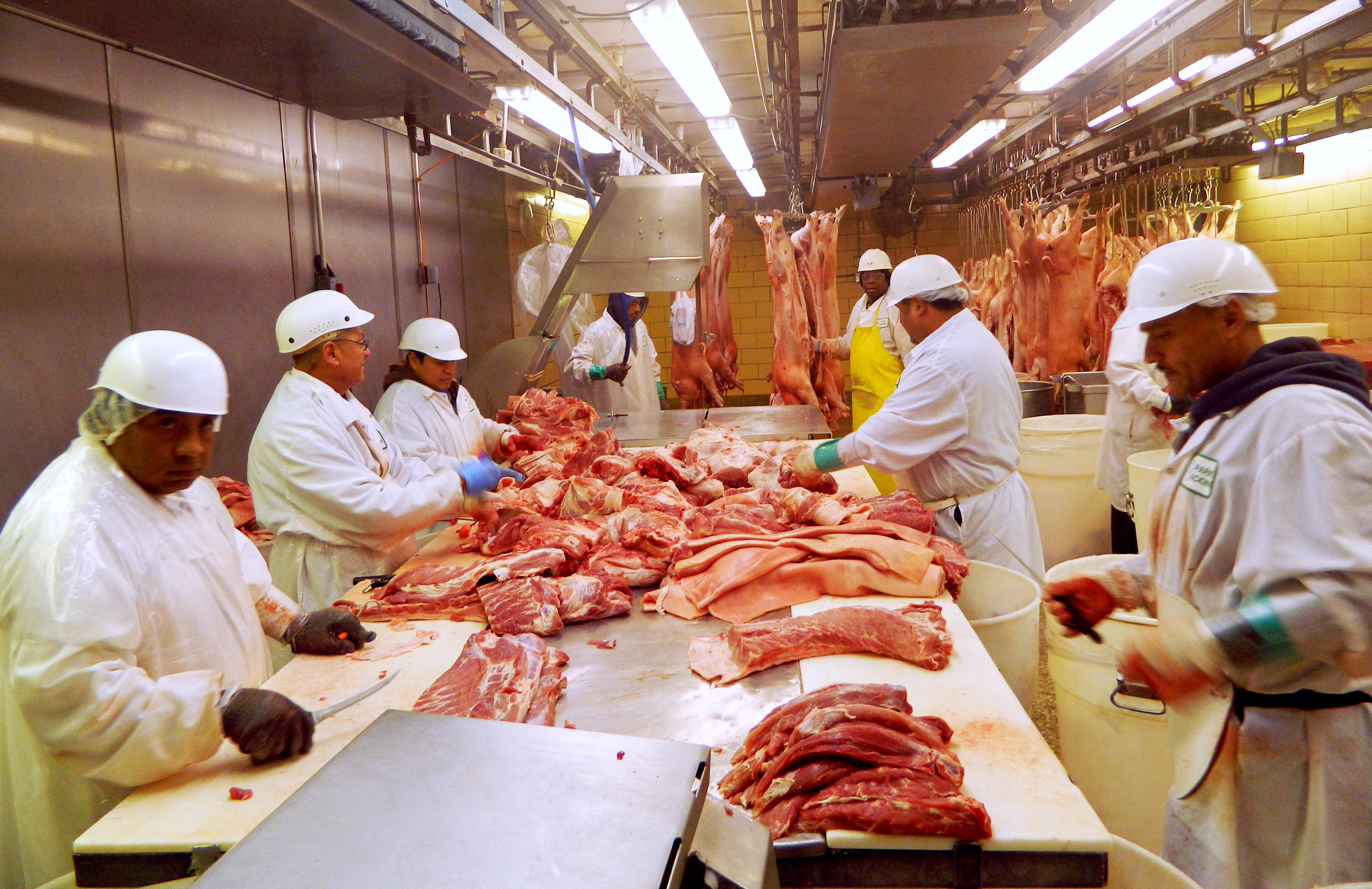 Workers cut pork at Park Packing -- one of the Chicago's few remaining slaughterhouses -- in Chicago