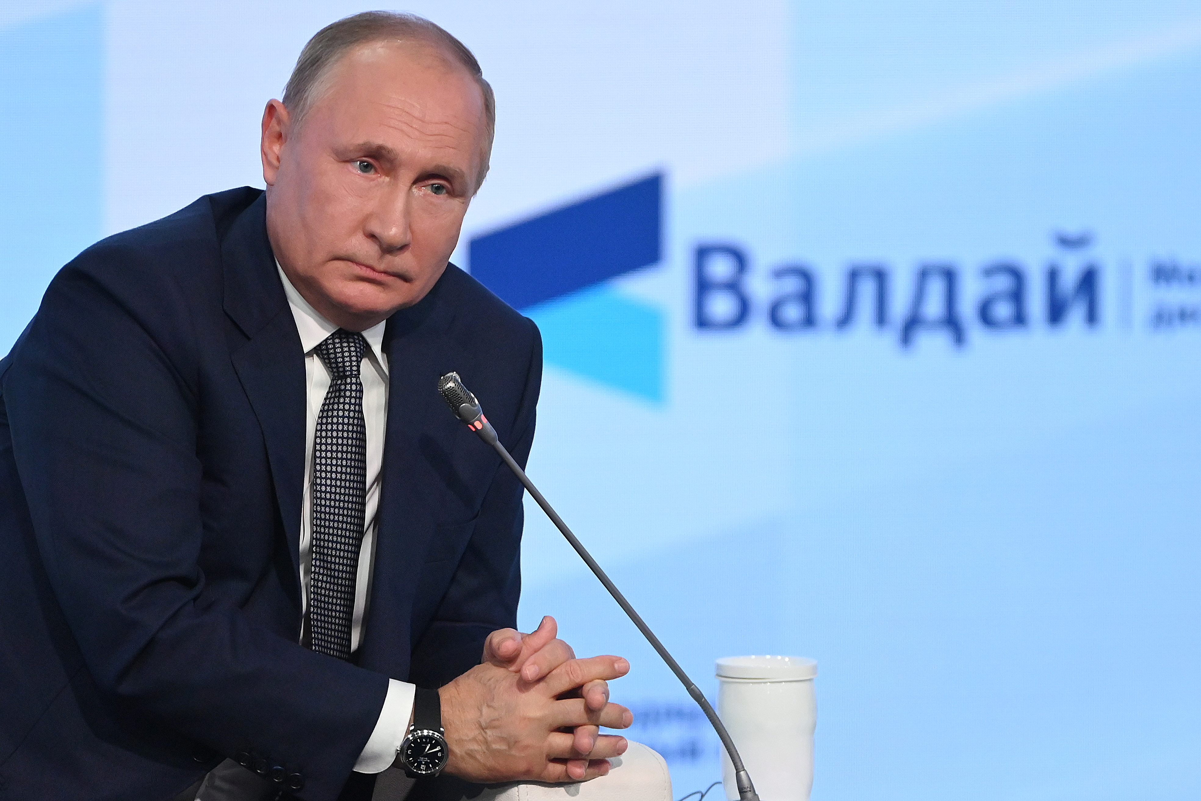 Russia's President Vladimir Putin attends a session of the annual Valdai Discussion Club in Sochi, Russia October 21, 2021. Sputnik/Maksim Blinov/Kremlin via REUTERS /File Photo