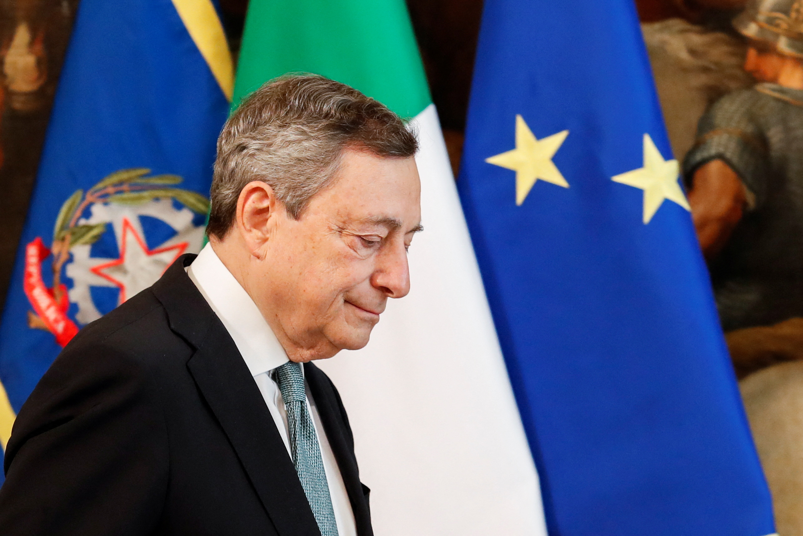 Italian Prime Minister Mario Draghi makes a statement on the Ukraine crisis, in Rome