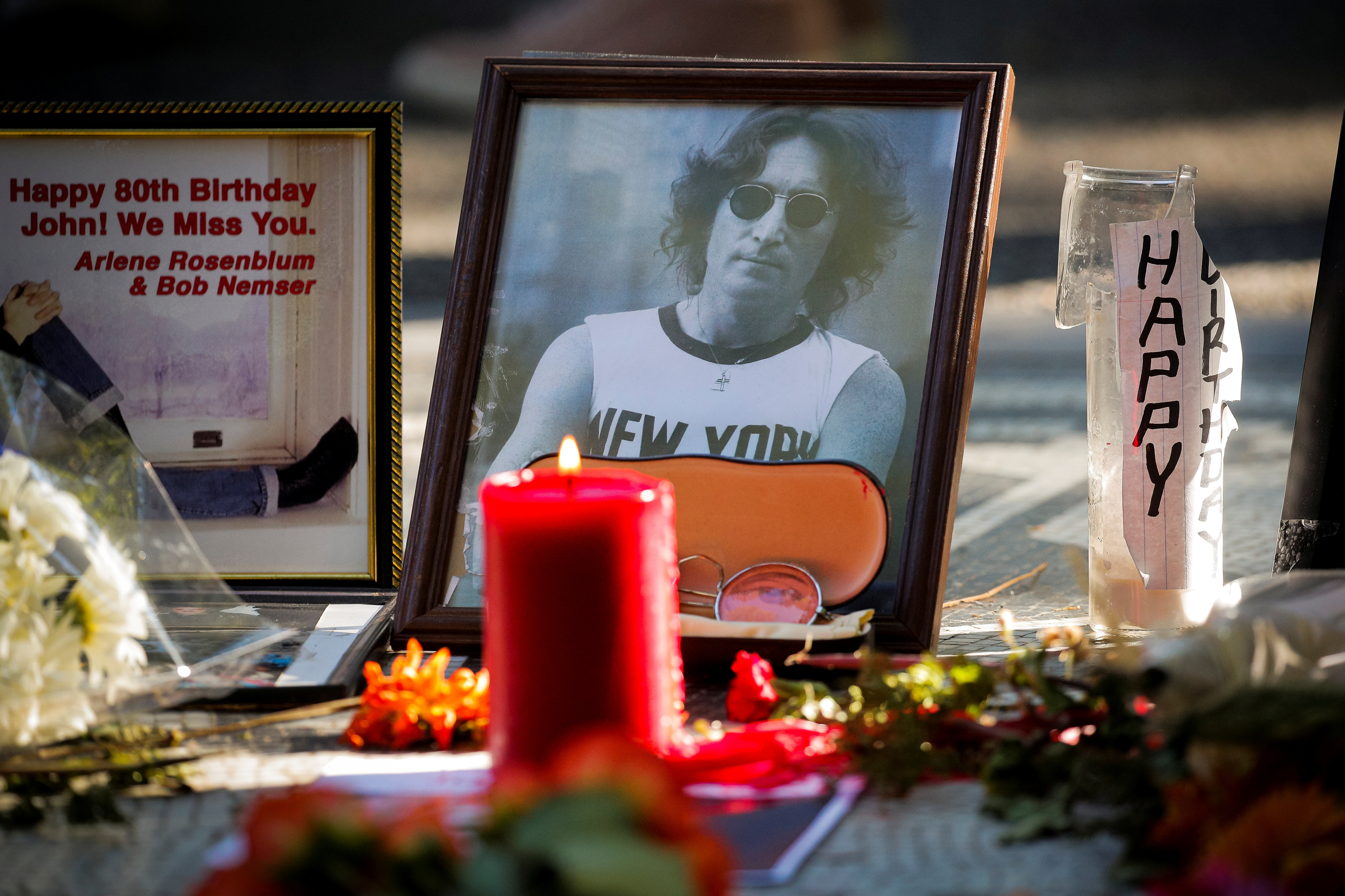 A memorial for late former Beatle John Lennon is seen at the 